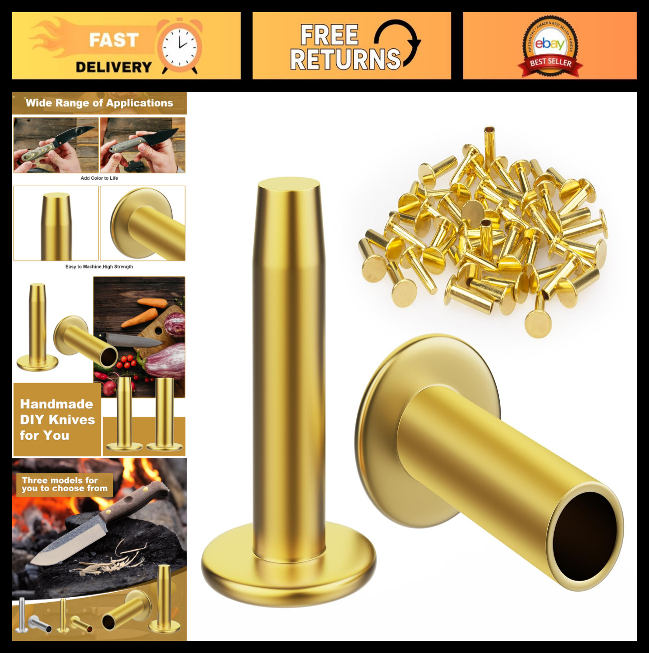Knife Making Handle Pins Brass Rivets 5/16 Knife Making Handle Pins Brass Rivets 5/16