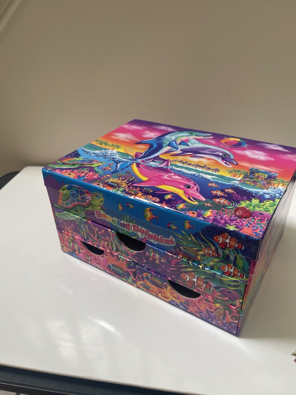 Lisa Frank Dancing Dolphins Light Up Cardboard Jewelry Box Drawers Used Lisa Frank Dancing Dolphins Light Up Cardboard Jewelry Box Drawers Used