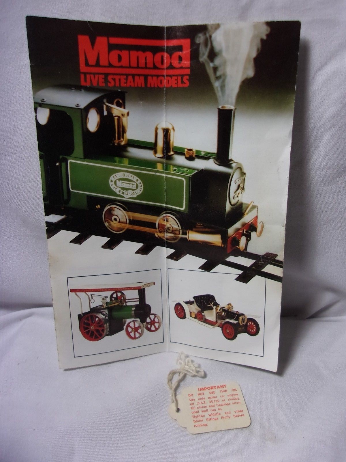 Mamod Steam Engine Model Vintage Advertising Product Brochure & Oil Tag Mamod Steam Engine Model Vintage Advertising Product Brochure & Oil Tag
