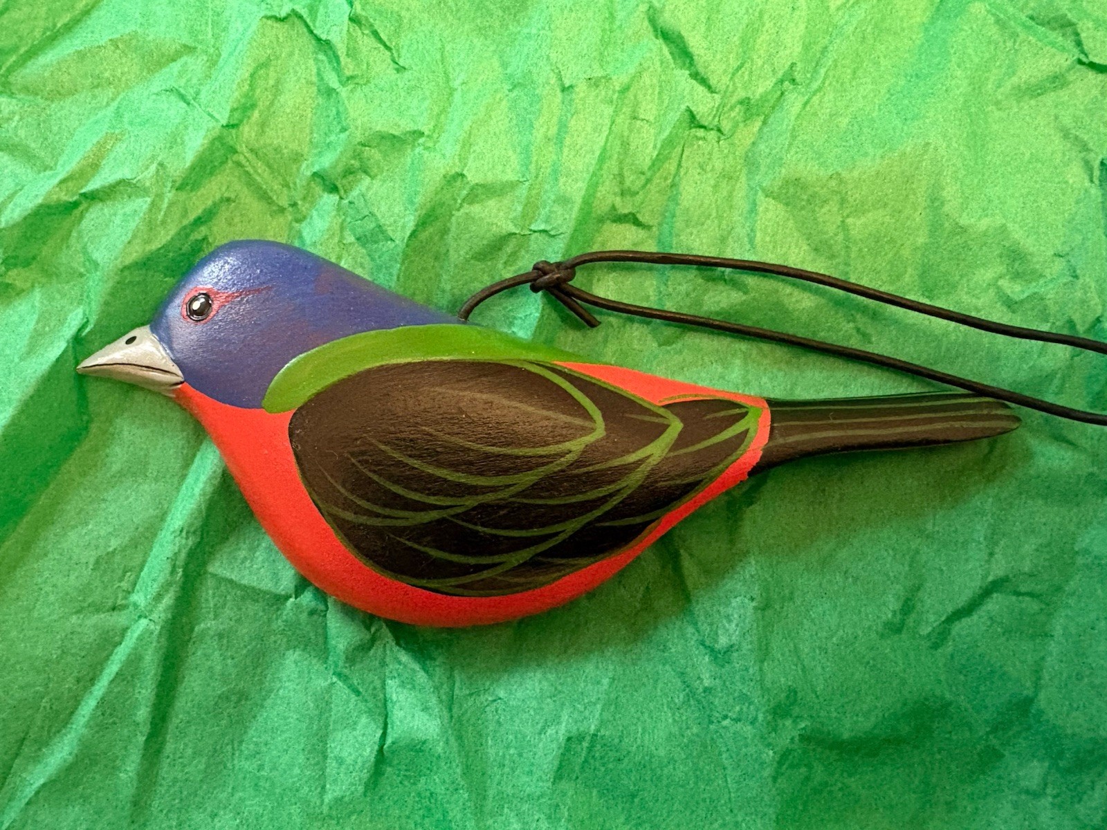 Vtg Starr Decoys Hand Carved Wood Bunting Bird Ornament Signed 2002 Gary M.Starr