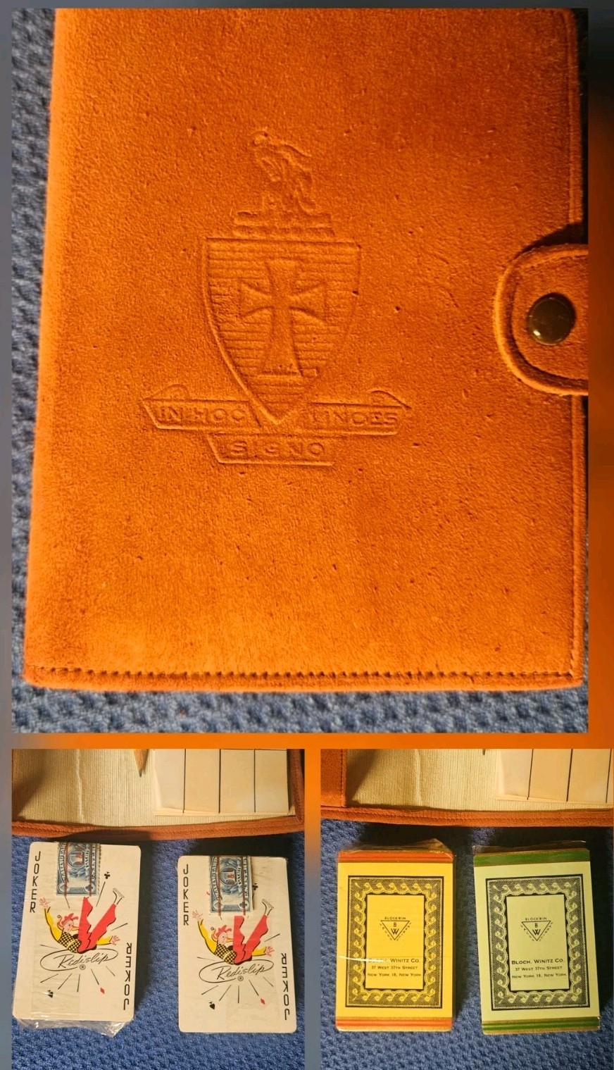 VTG Leather Masonic Knights Templar Bridge Set - 1940s50s NYC Bloch Winitz Decks