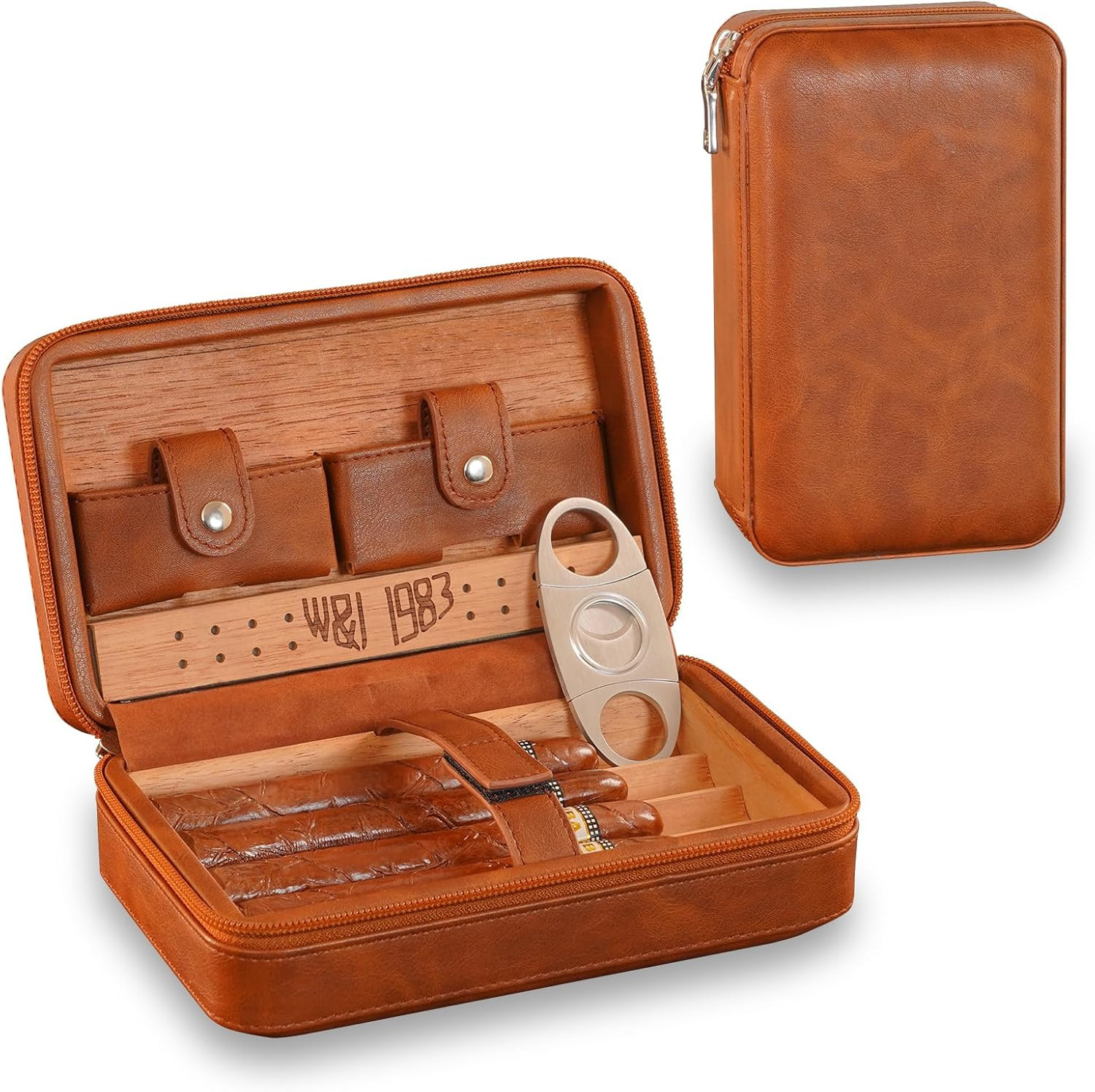 W&J 1983 Travel Cigar Humidor, Cedar Wood Cigar Cases for Men, Leather Humidor f W&J 1983 Travel Cigar Humidor, Cedar Wood Cigar Cases for Men, Leather Humidor f