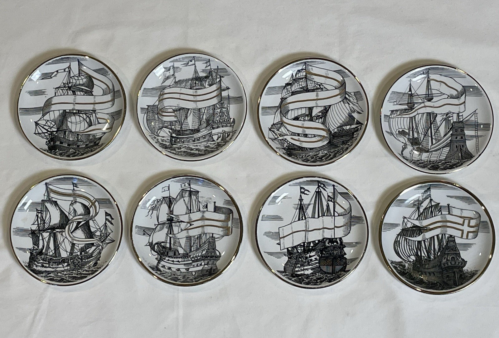 Piero Fornasetti Coasters Velieri/Tall Ships Vintage 1950's Bonwit Teller Milano