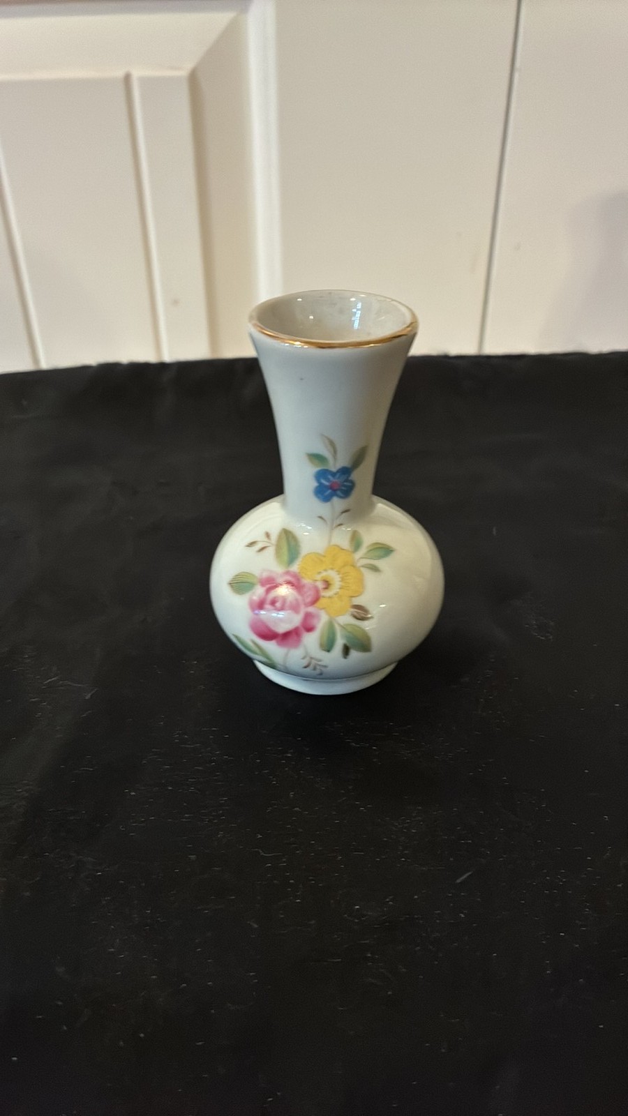 Vintage Miniature Floral Porcelain Bud Vase with Gold Trim Vintage Miniature Floral Porcelain Bud Vase with Gold Trim