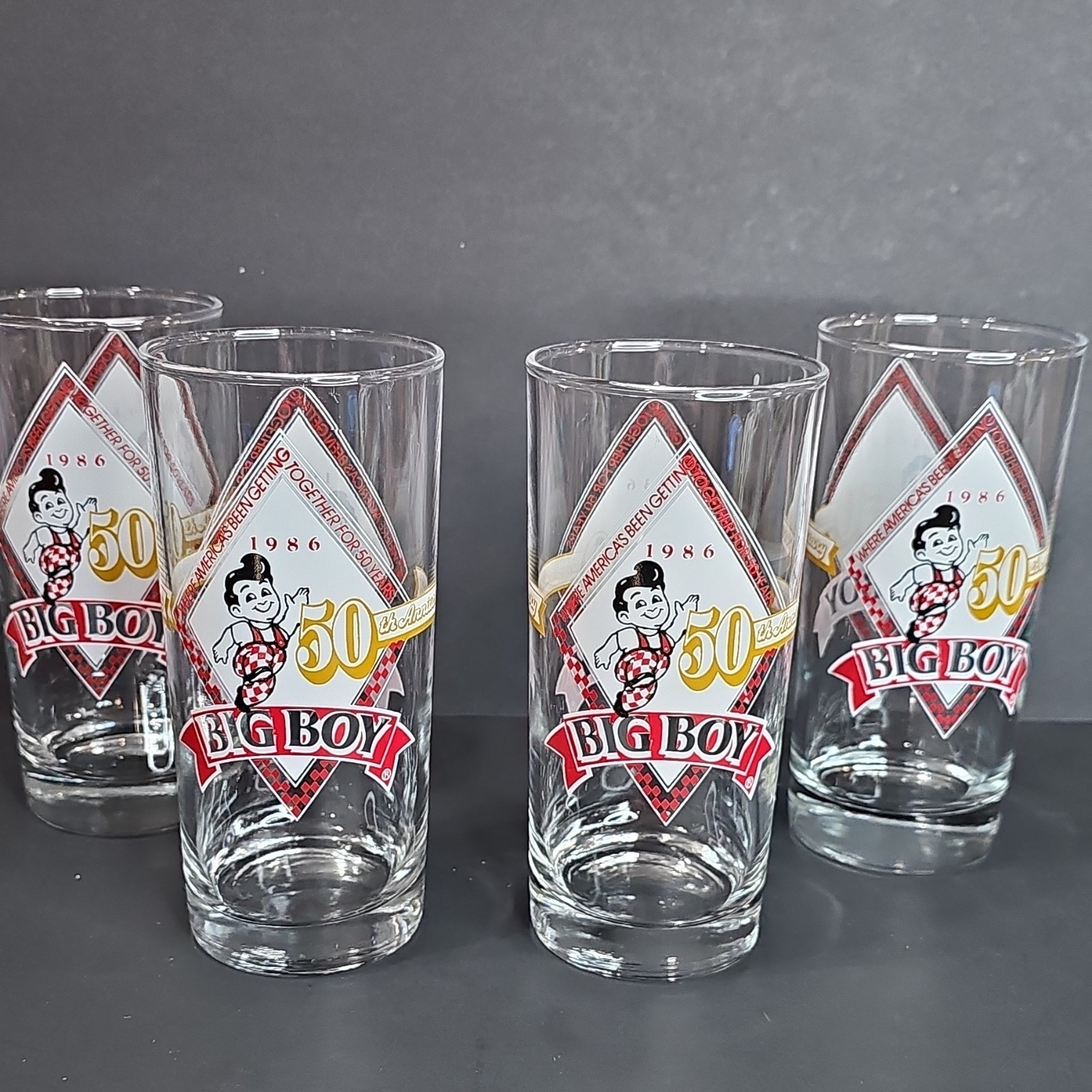 Vintage 1986 Big Boy 50th Anniversary 12 Ounce Drinking Glass Tumbler Set Vintage 1986 Big Boy 50th Anniversary 12 Ounce Drinking Glass Tumbler Set