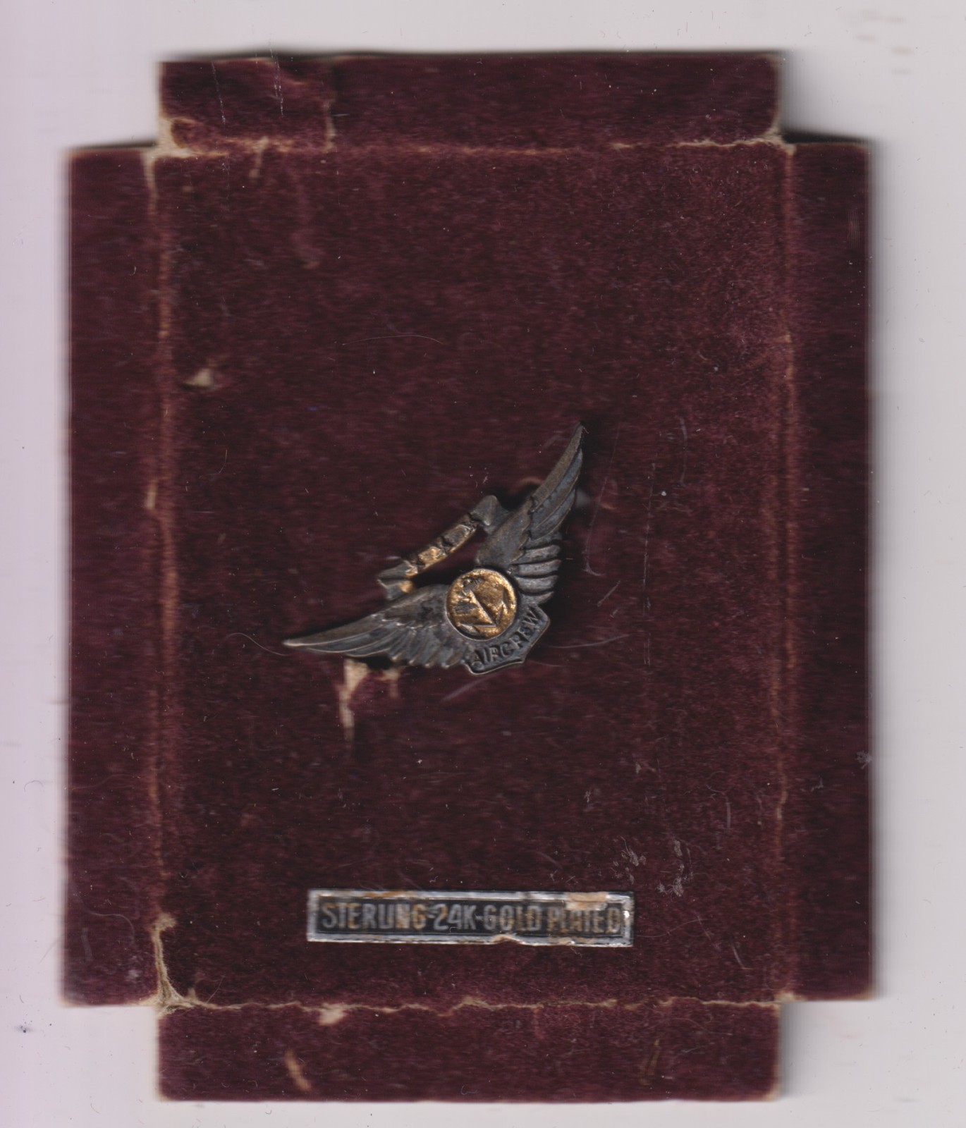 Combat Crew wings US Navy WWII make miniature sterling silver pinback on box ins