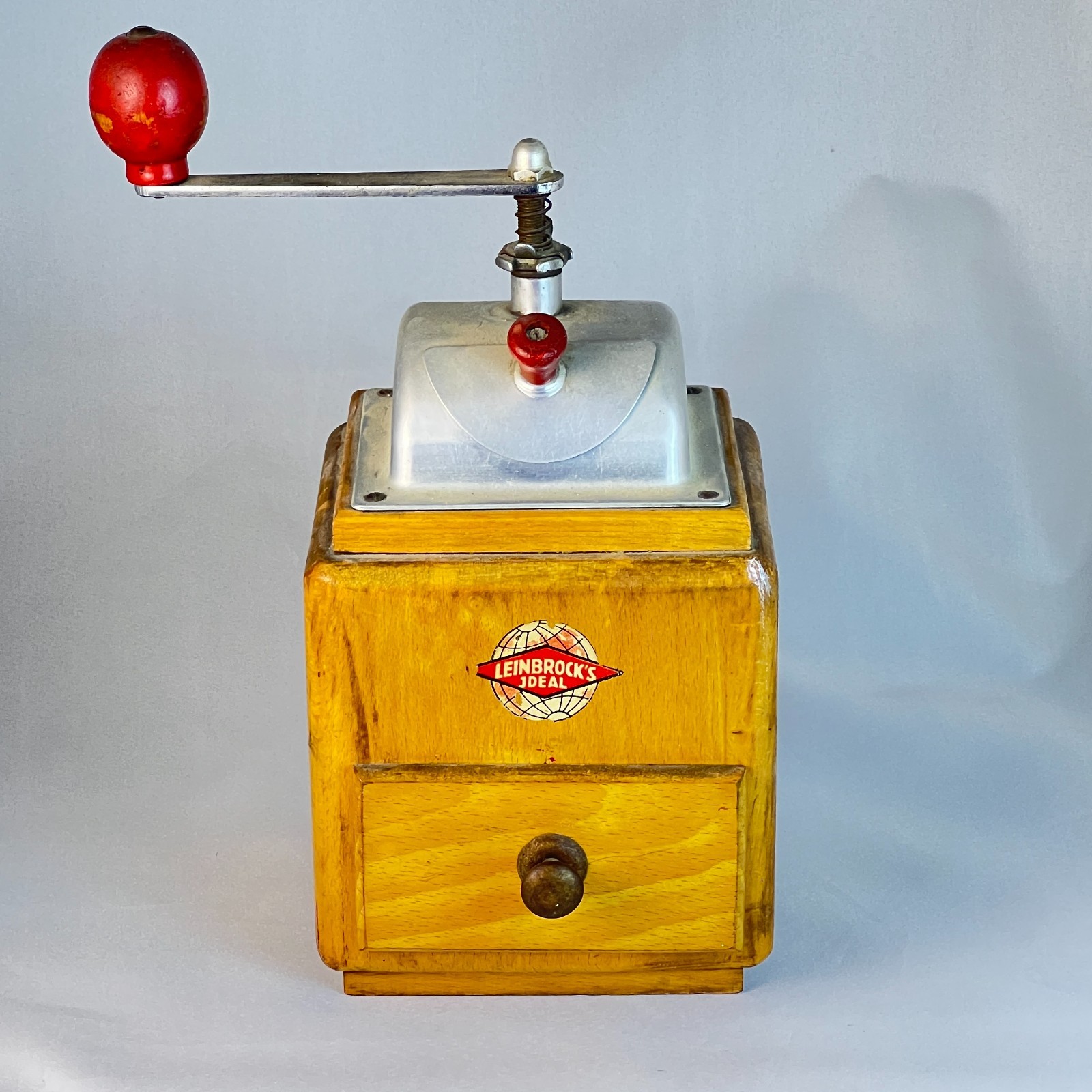 Vintage Leinbrock\'s Ideal Coffee Grinder Wood Hand Crank German Coffee Mill