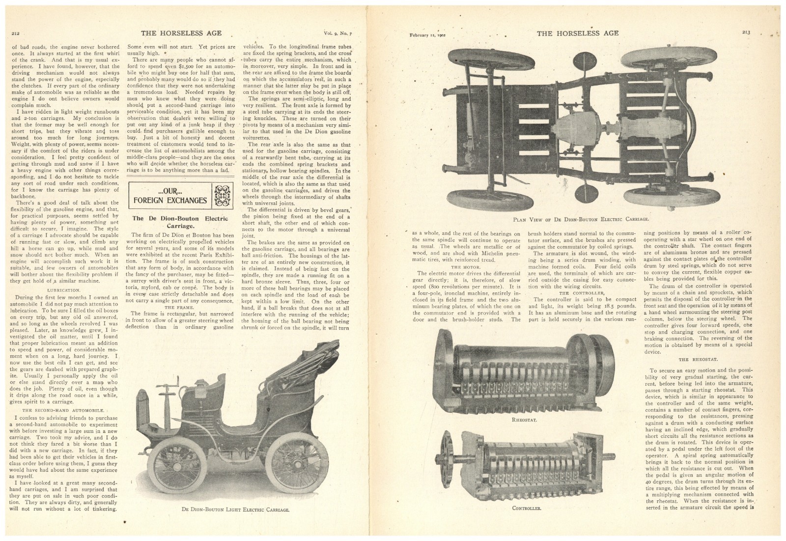 1902 Story & Pics F&B of Pgs: De Dion Bouton Electric Carriage, 1060 lb. Battery