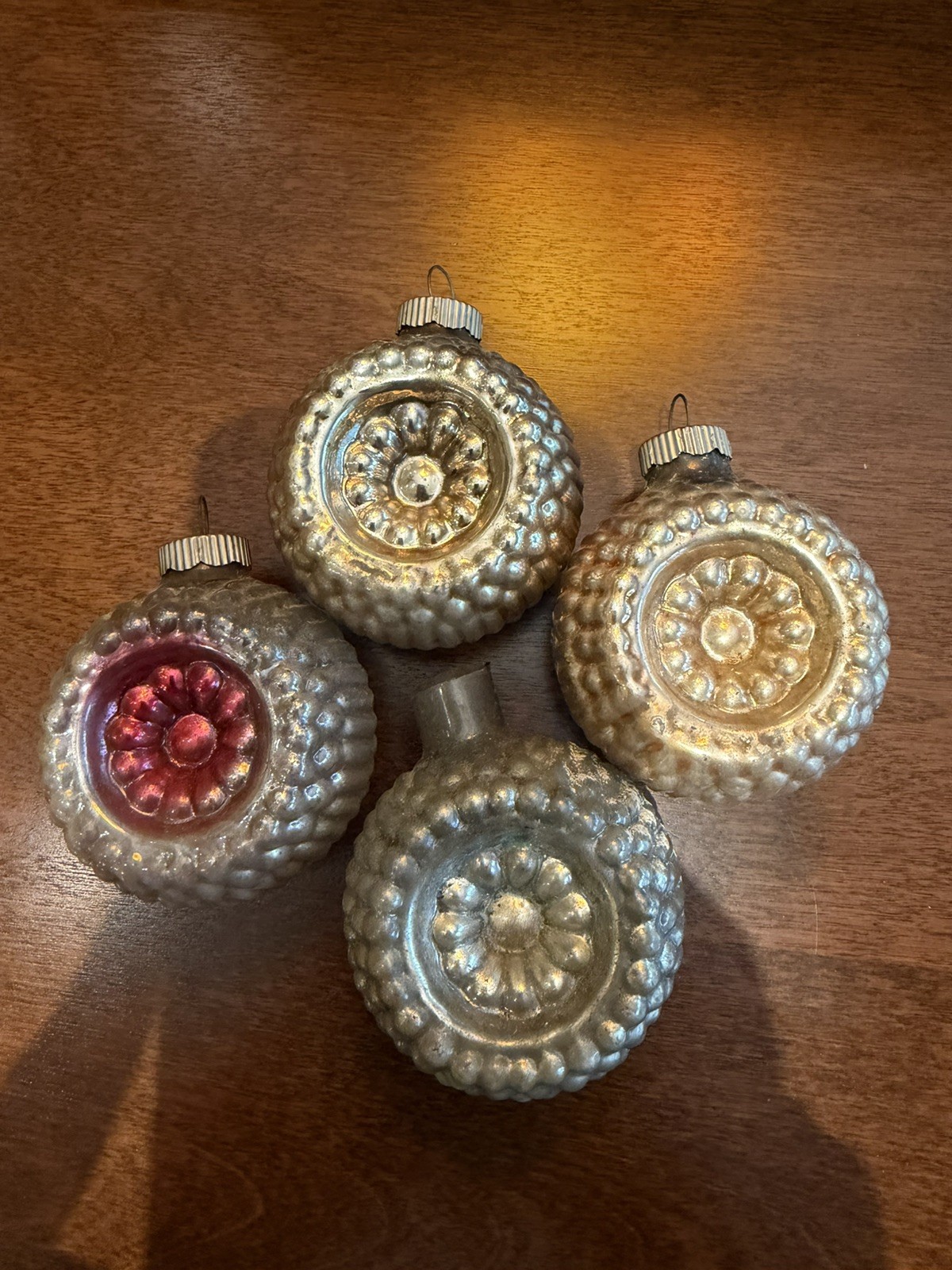 4 Vintage Shiny Brite Double Indent Bumpy Glass Christmas Ornaments multi color 4 Vintage Shiny Brite Double Indent Bumpy Glass Christmas Ornaments multi color