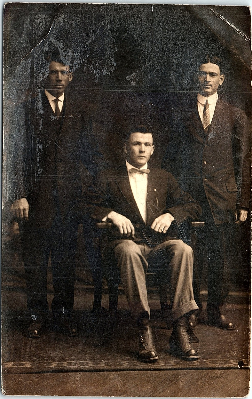 Vintage Postcard RPPC Three Young Men Formal Portrait Photograph