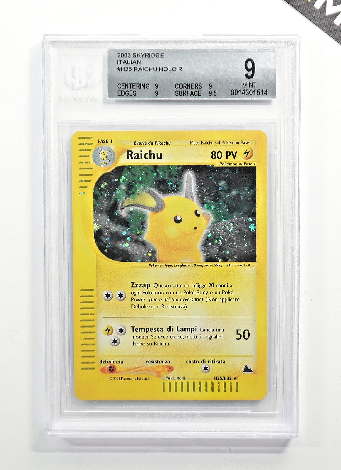Pokemon BGS 9 Raichu H25/H32 Holo Skyridge 2003 Italian Pokemon BGS 9 Raichu H25/H32 Holo Skyridge 2003 Italian