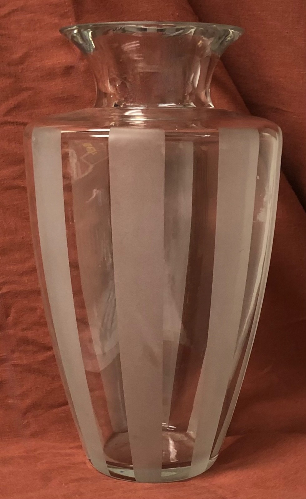EISCH GERMAN ART GLASS CLASSIC LARGE HEAVY VASE CLEAR & FROSTED STRIPE 10 3/4\
