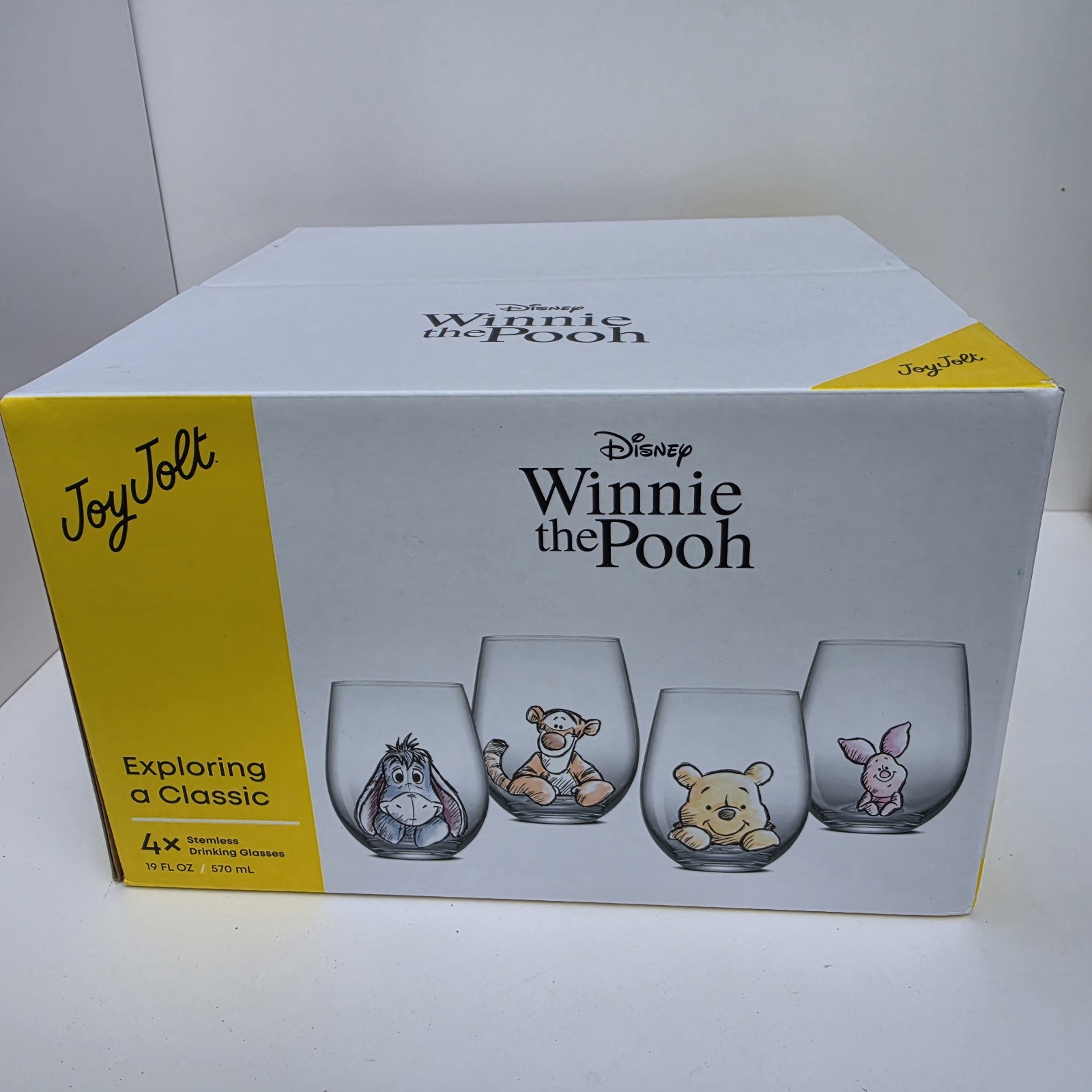 JoyJolt Disney Winnie The Pooh Exploring A Classic 4 Stemless Glasses 19 oz