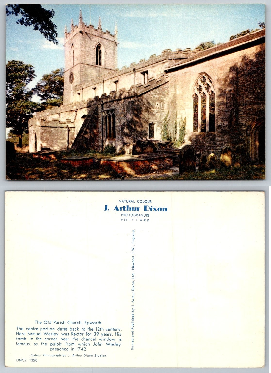 Epworth Old Parish Church Postcard J. Arthur Dixon Wesley Photogravure Epworth Old Parish Church Postcard J. Arthur Dixon Wesley Photogravure