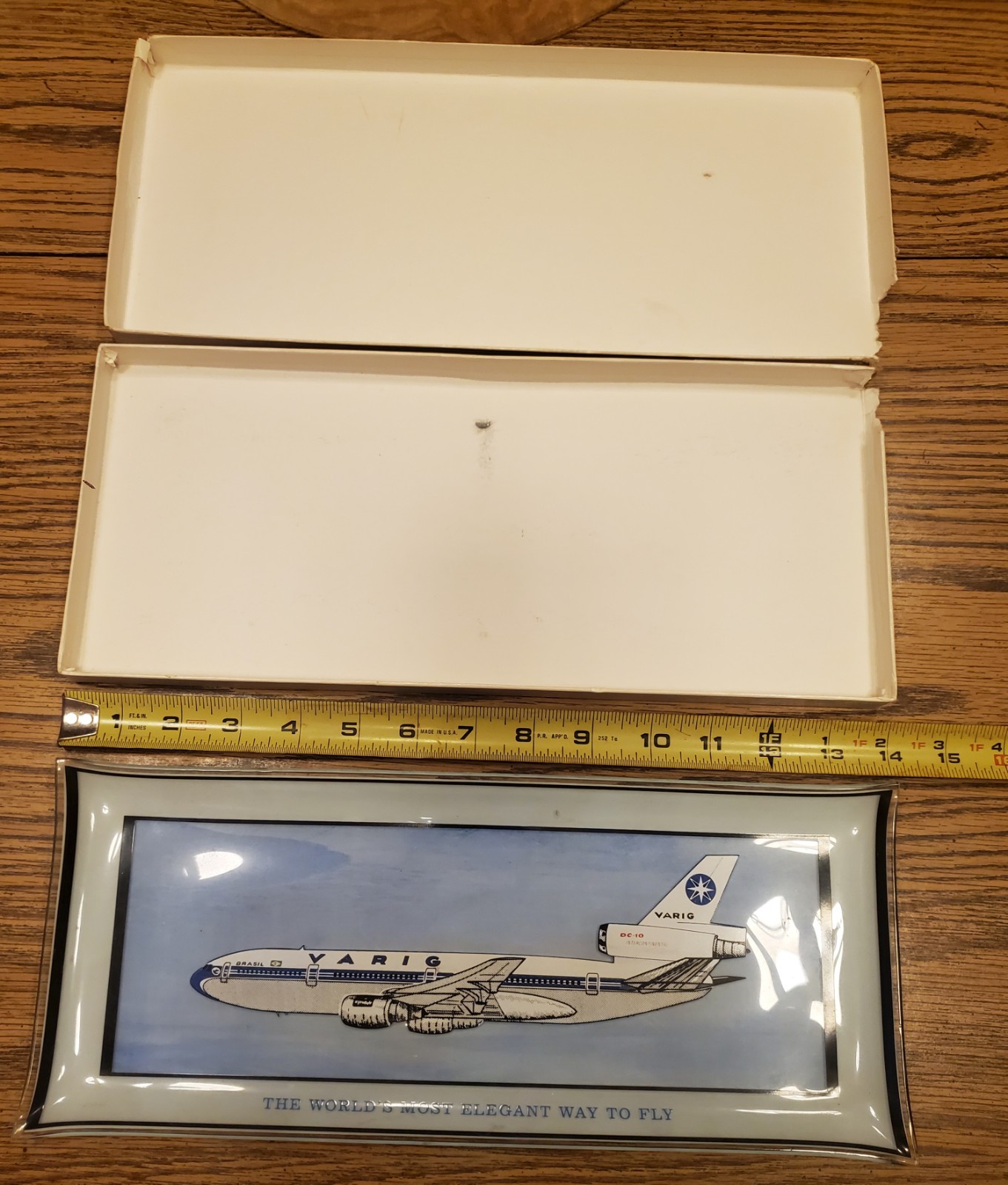 Vintage VARIG DC-10 Glass Trinket Tray Airline Souvenir Vintage VARIG DC-10 Glass Trinket Tray Airline Souvenir