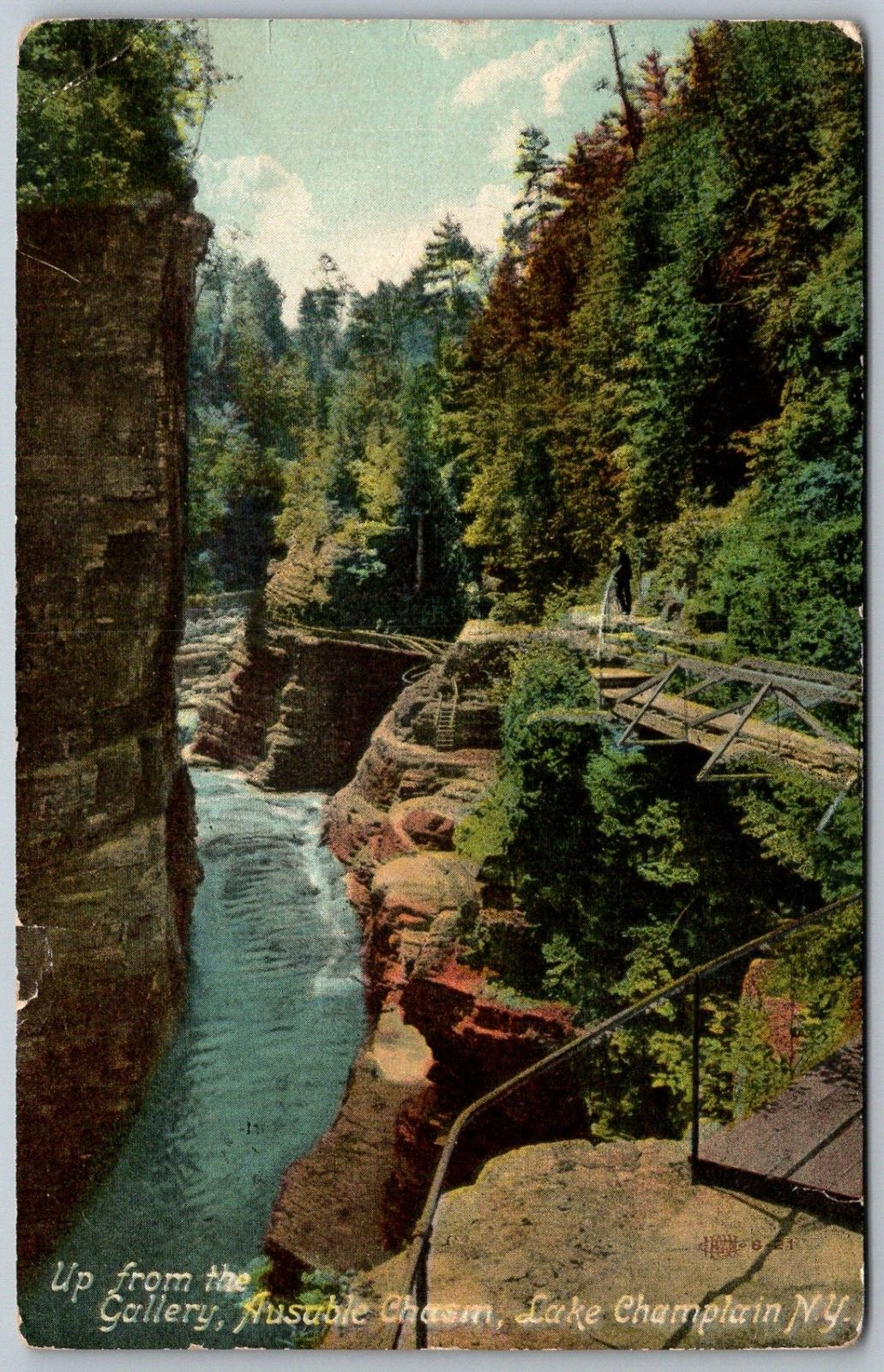 Lake Champlain New York 1909 Postcard Up From Gallery Ausable Chasm