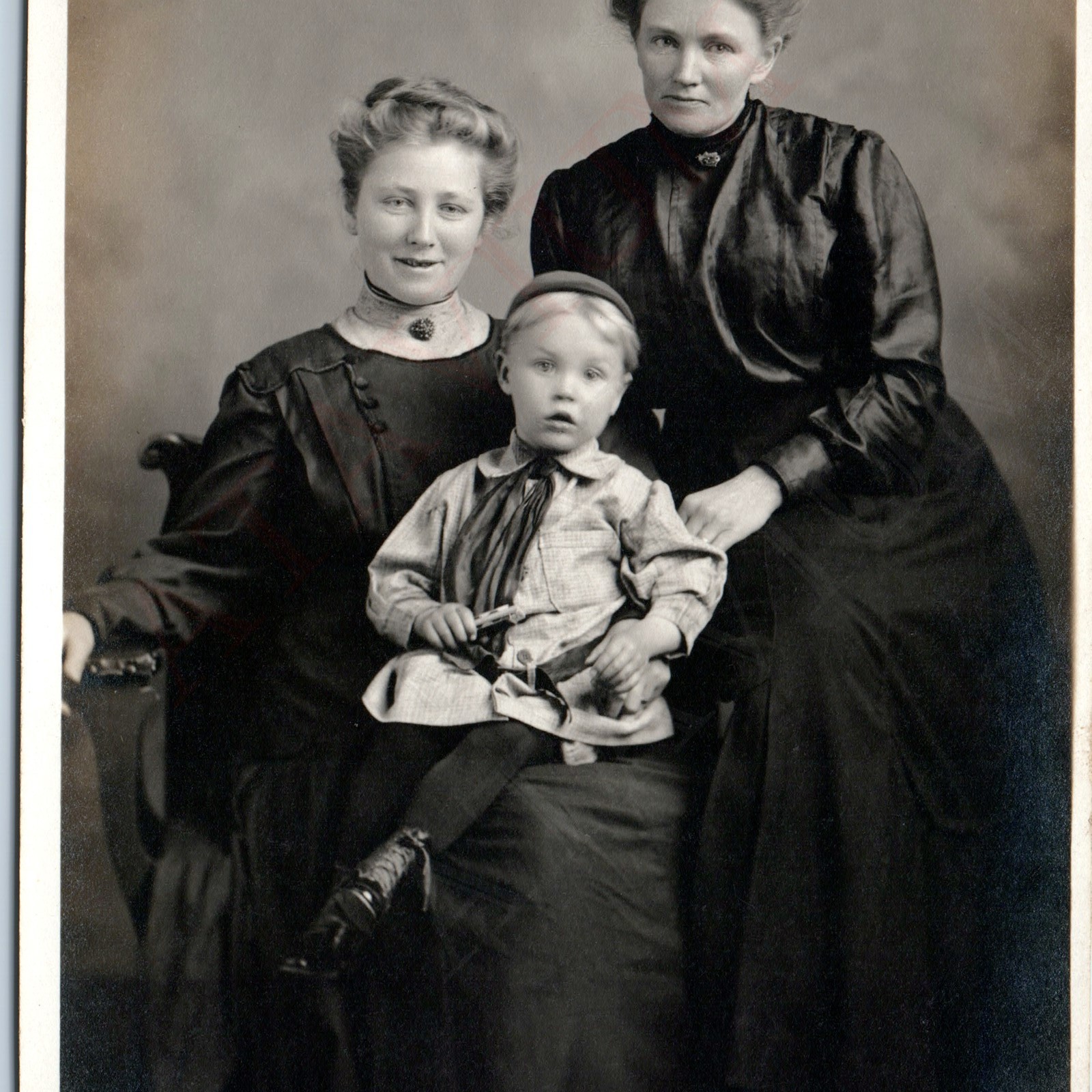 c1910s Two Young Women & Little Boy RPPC Family Portrait Antique Postcard c1910s Two Young Women & Little Boy RPPC Family Portrait Antique Postcard