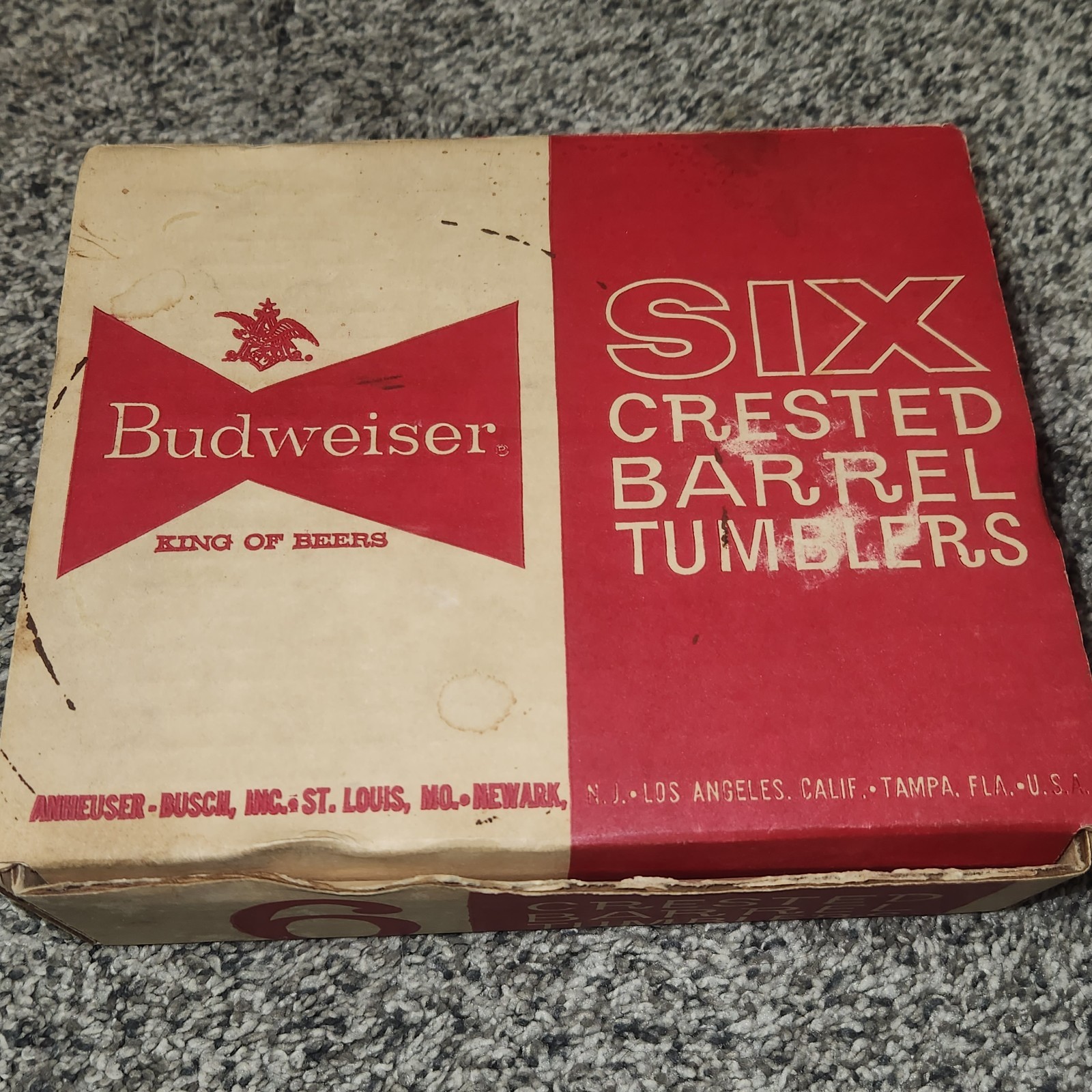Set of 6 Vintage Anheuser Busch Budweiser Gold Rim Crested Barrel Tumblers 