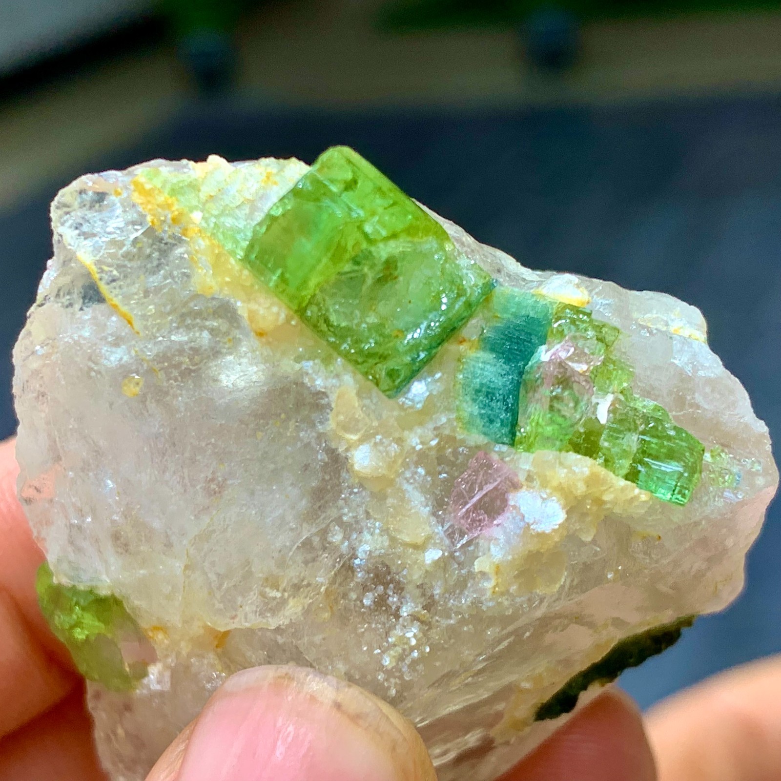 48G Natural green tourmaline quartz crystal cluster mineral specimen
