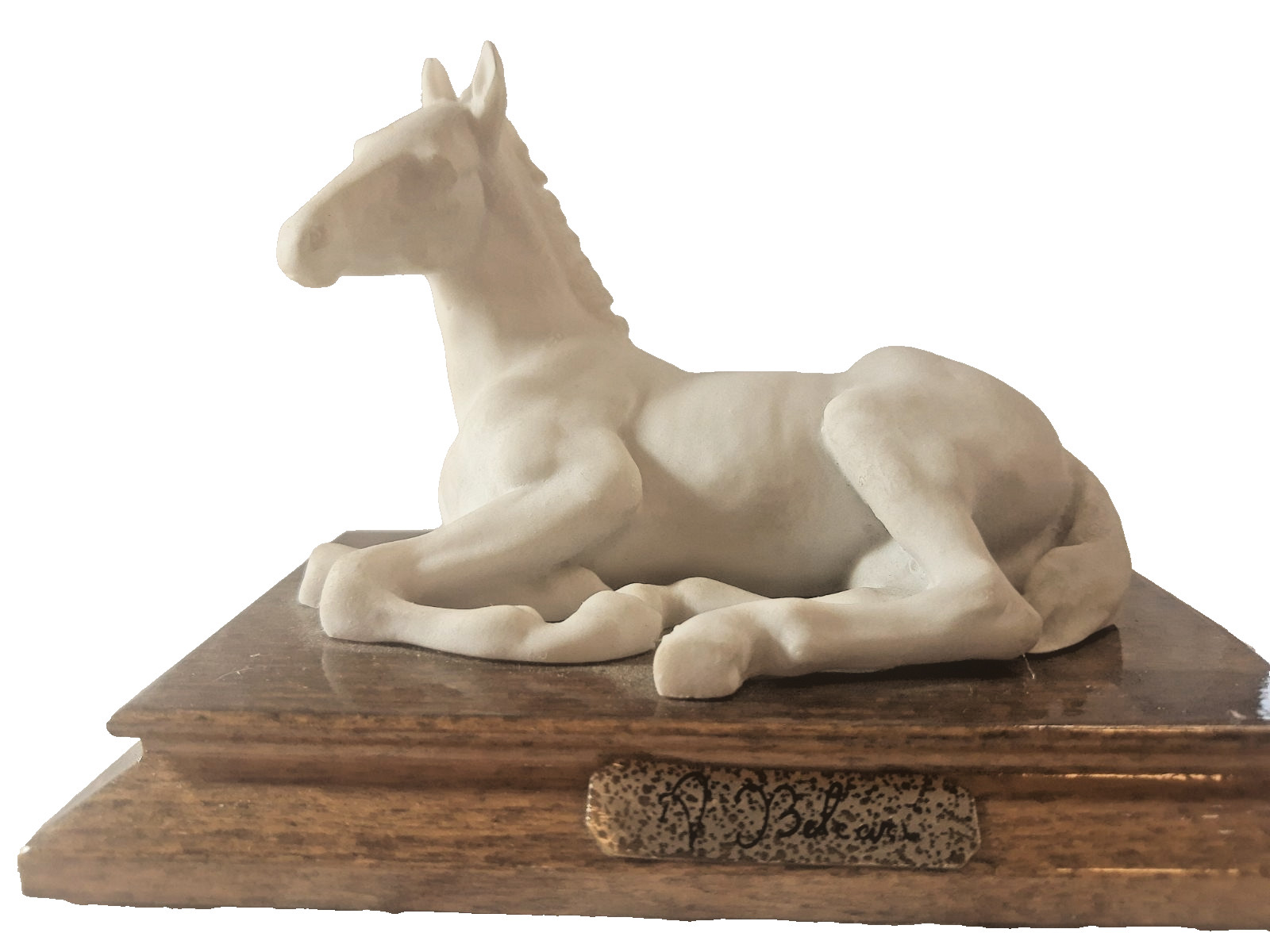 VTG A Belcari White Horse Prone on Wood Base Foal Figurine Ceramic Italy 4x5 inc VTG A Belcari White Horse Prone on Wood Base Foal Figurine Ceramic Italy 4x5 inc