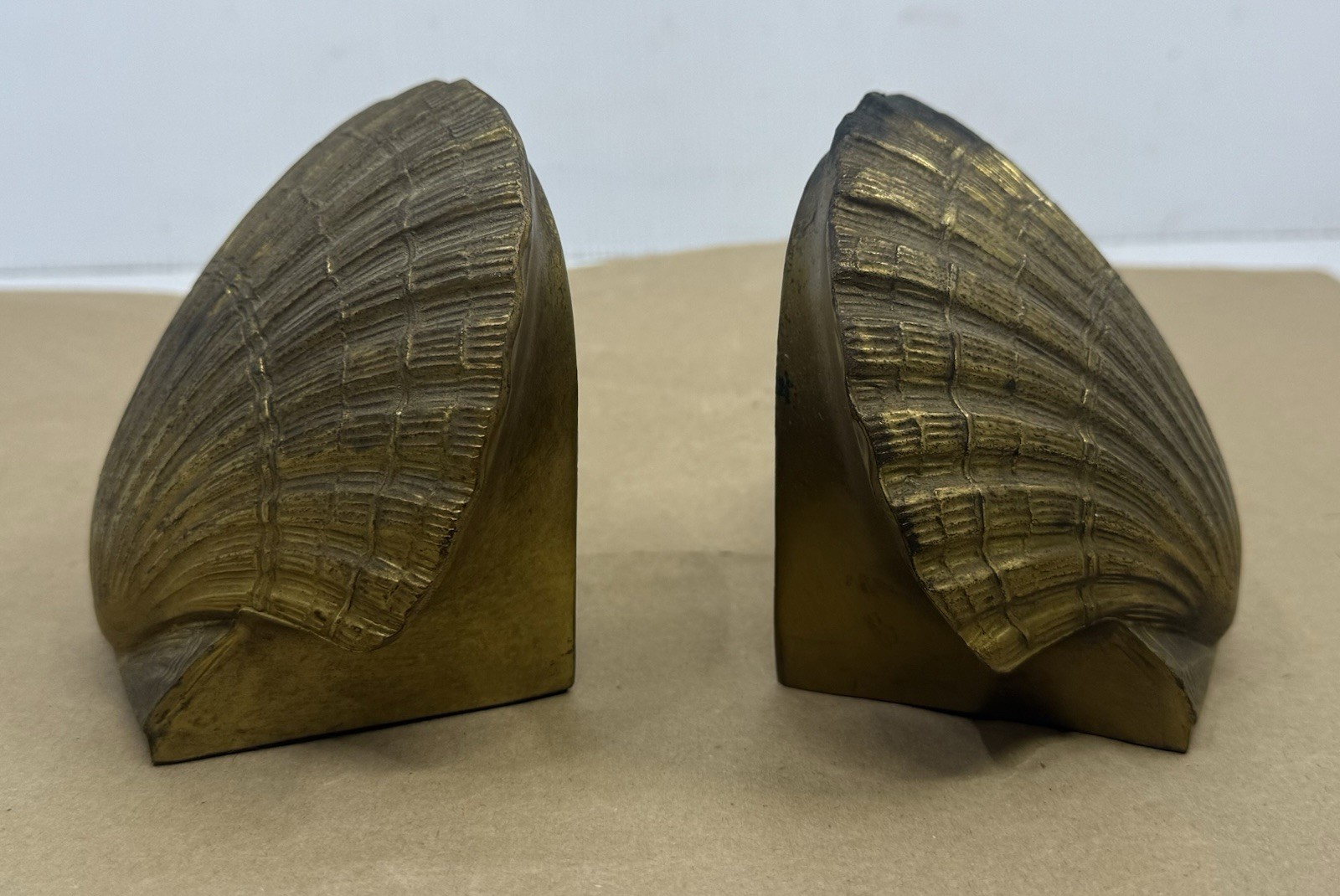 VTG PMC BRASS BOOKEND Philadelphia Mfg Co Antique Scallop Seashell