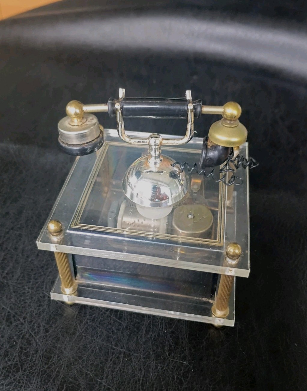 Vtg 1970s Sankyo Brass Acrylic Telephone Music Box Vtg 1970s Sankyo Brass Acrylic Telephone Music Box