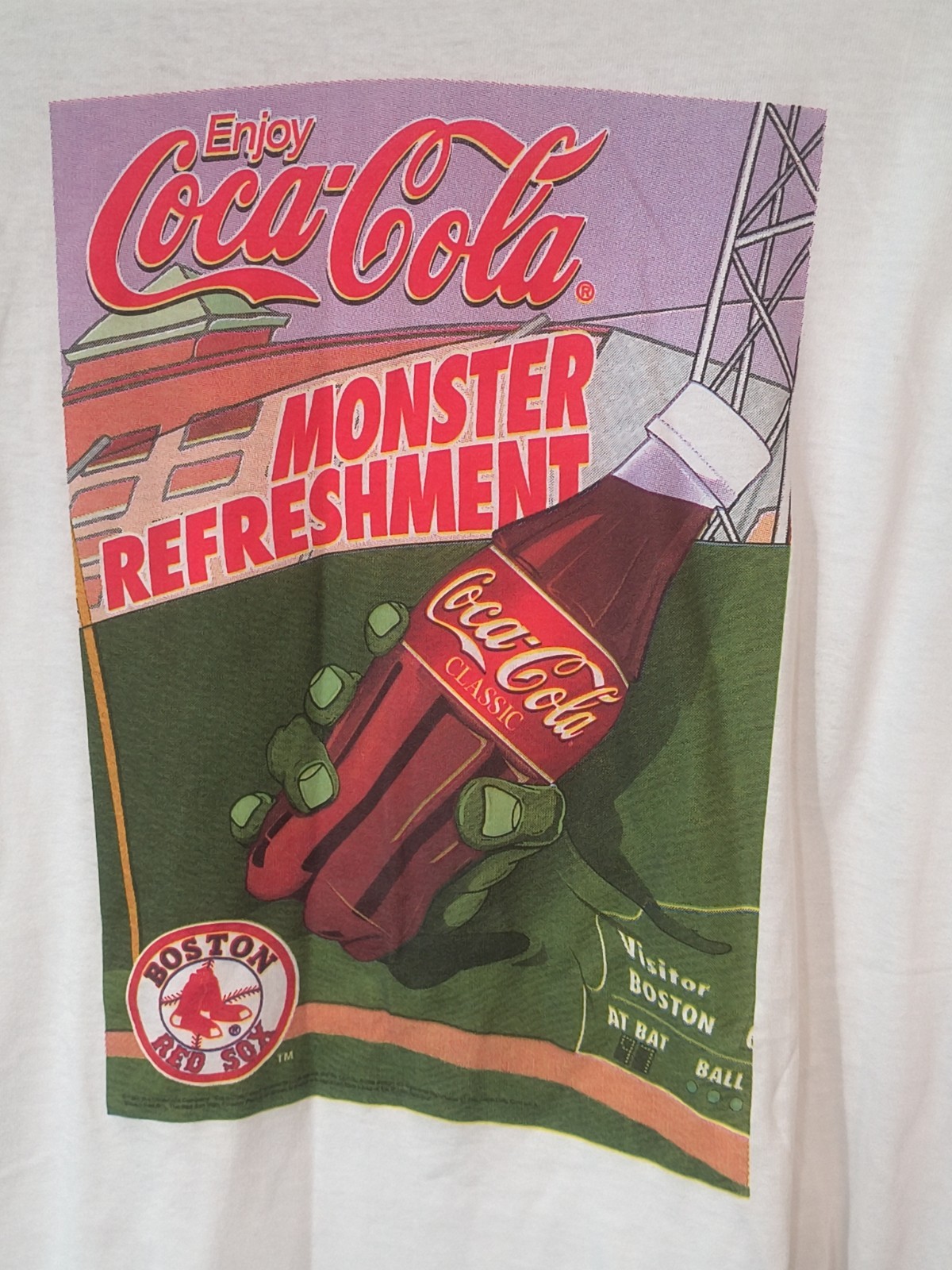Vintage Red Sox CocaCola Monster Single Stitch FOL Tag T-Shirt SS Size XL White Vintage Red Sox CocaCola Monster Single Stitch FOL Tag T-Shirt SS Size XL White