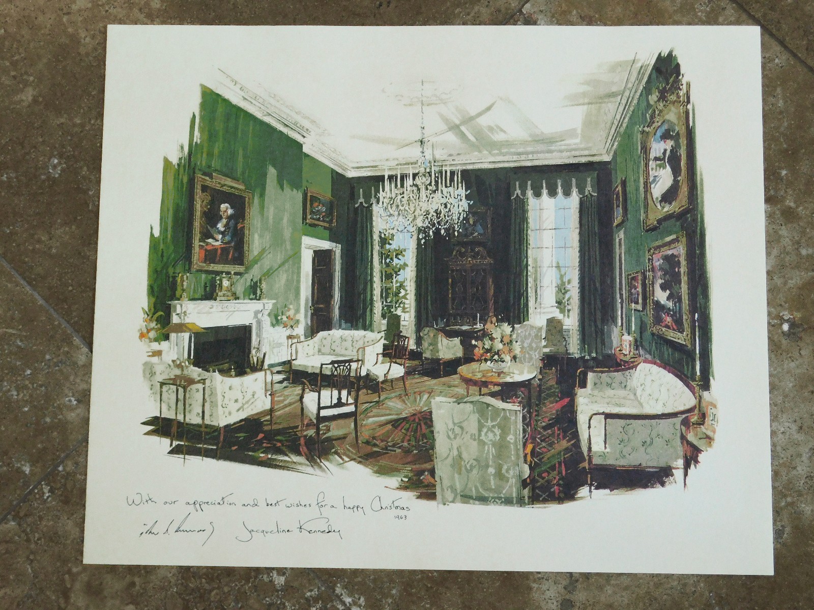 Authentic John F Kennedy 1963 Large White House Christmas Print Staff Gift 1963
