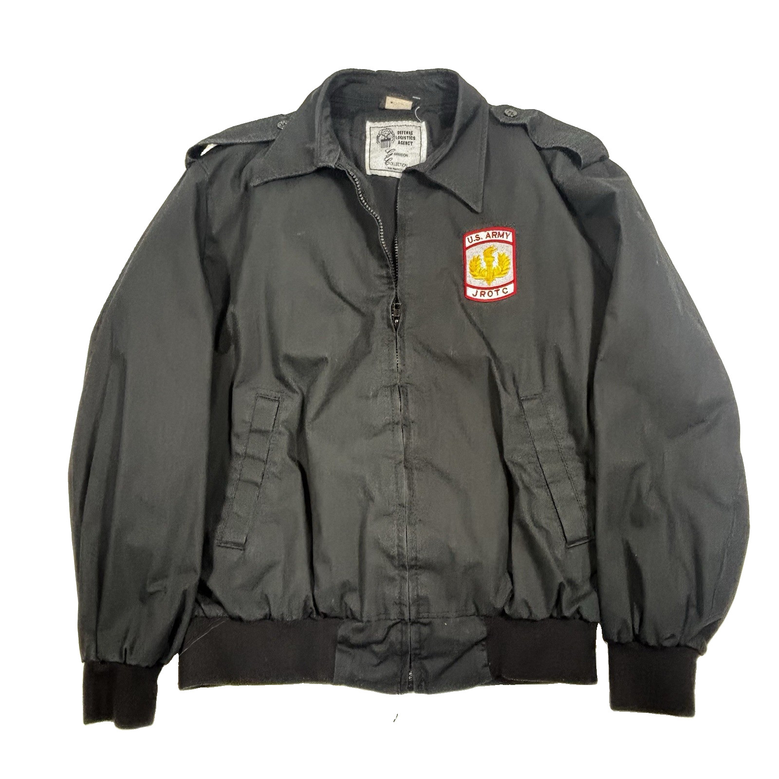 US Army JROTC Black Jacket Windbreaker Medium epaulets Unisex Shade #385 DLA