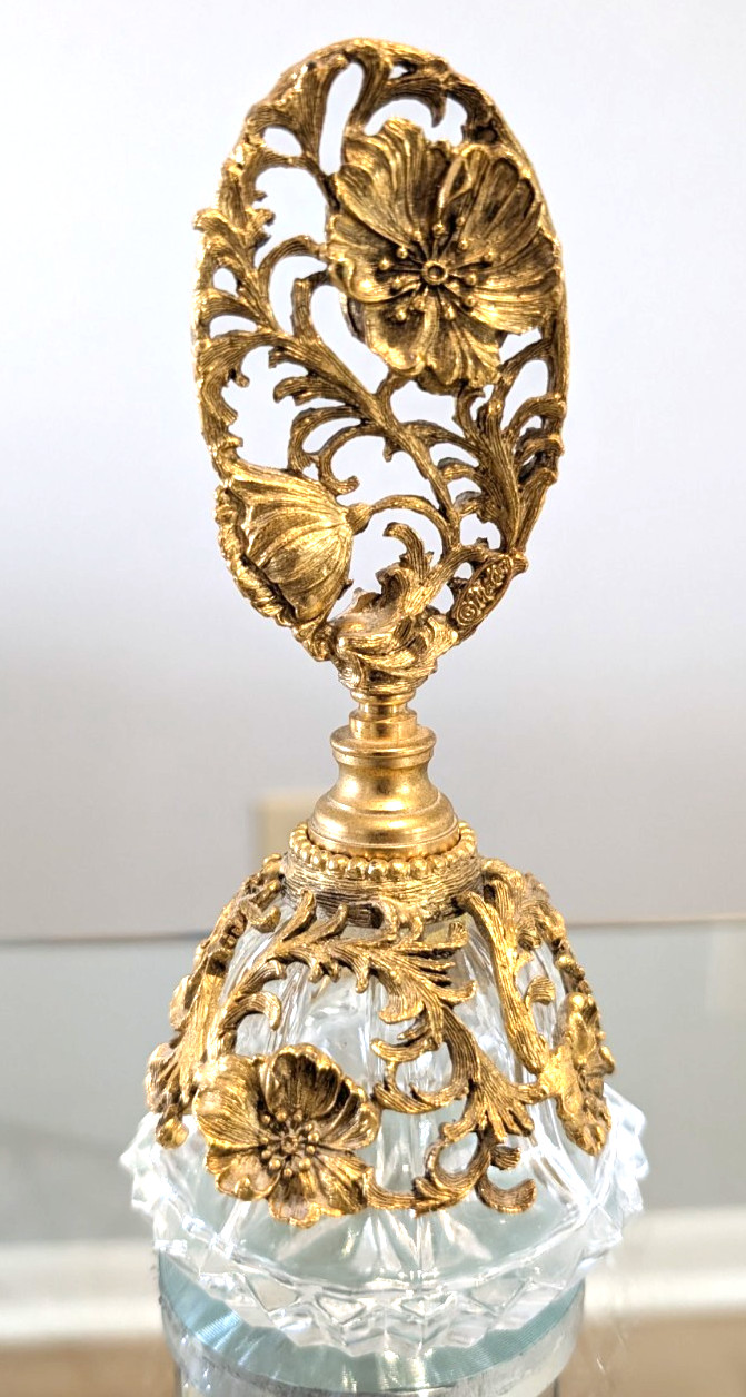 Beautiful Vintage Matson Gilt Gold Ormolu Rose Perfume bottle w/ Glass Dauber Beautiful Vintage Matson Gilt Gold Ormolu Rose Perfume bottle w/ Glass Dauber