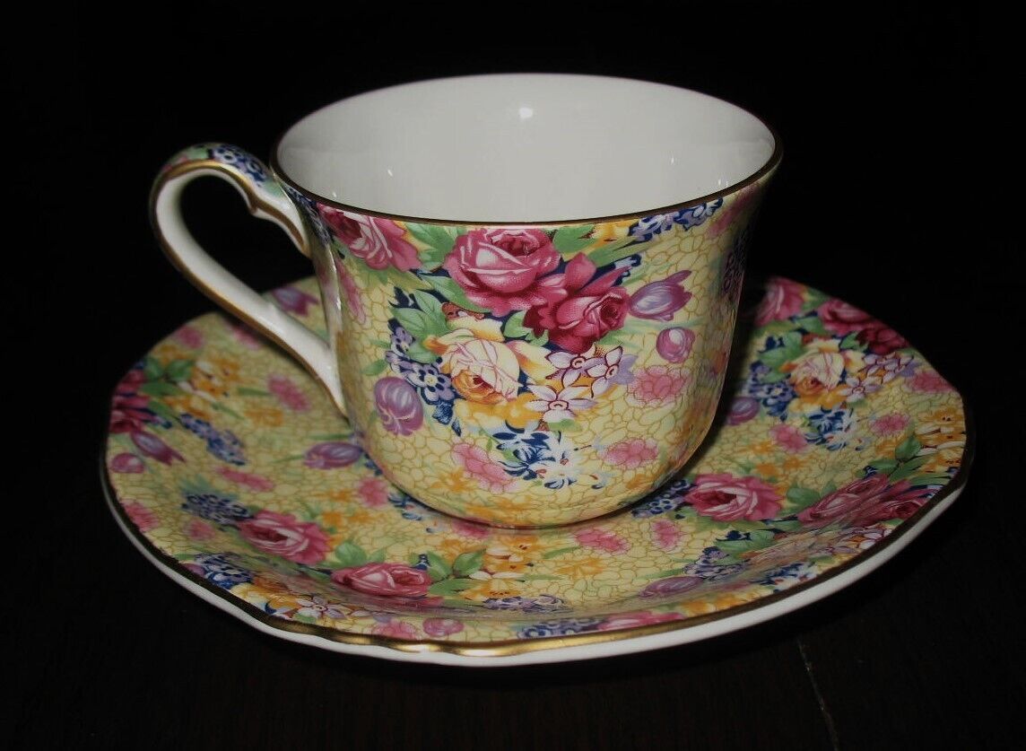 Royal Winton England Welbeck Cup & Saucer Chintz Roses on Yellow 1995