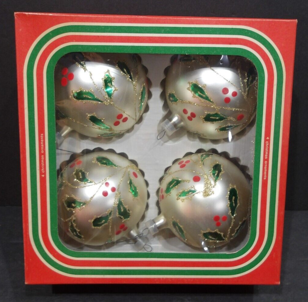 Vintage Andes imported Glass Ornaments Holly #618 Mouth Blown Hand Decorated