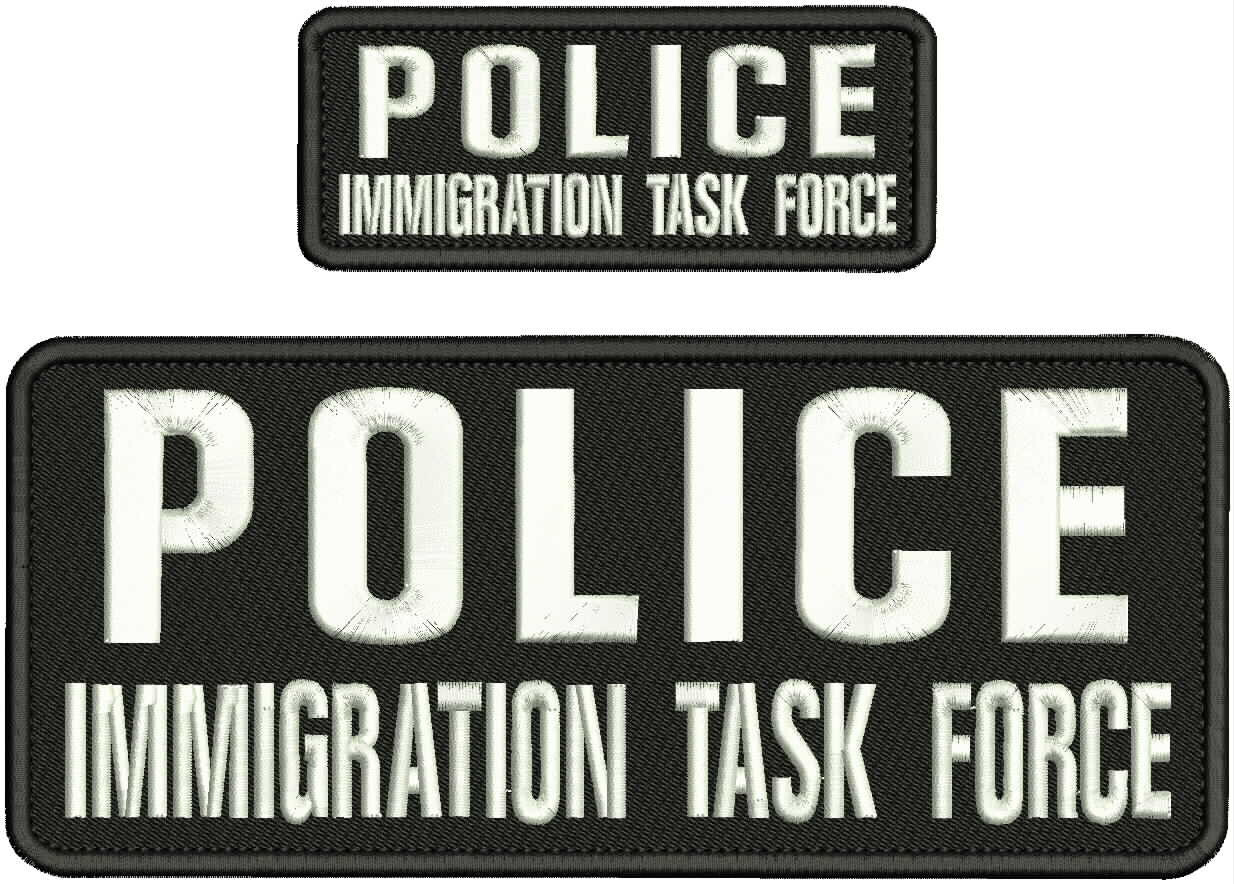 POLICE I T F  embroidery patch 10x4 and 5x2 hook on back BLK/WHITE