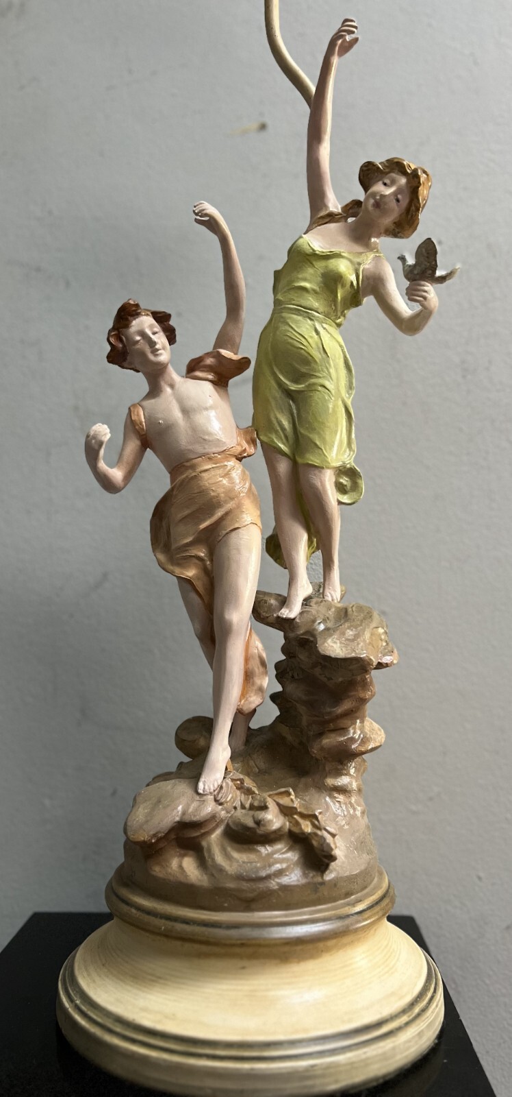 Large Vintage L & F Moreau Hand Painted Spelter Boy & Girl Table Lamp Large Vintage L & F Moreau Hand Painted Spelter Boy & Girl Table Lamp
