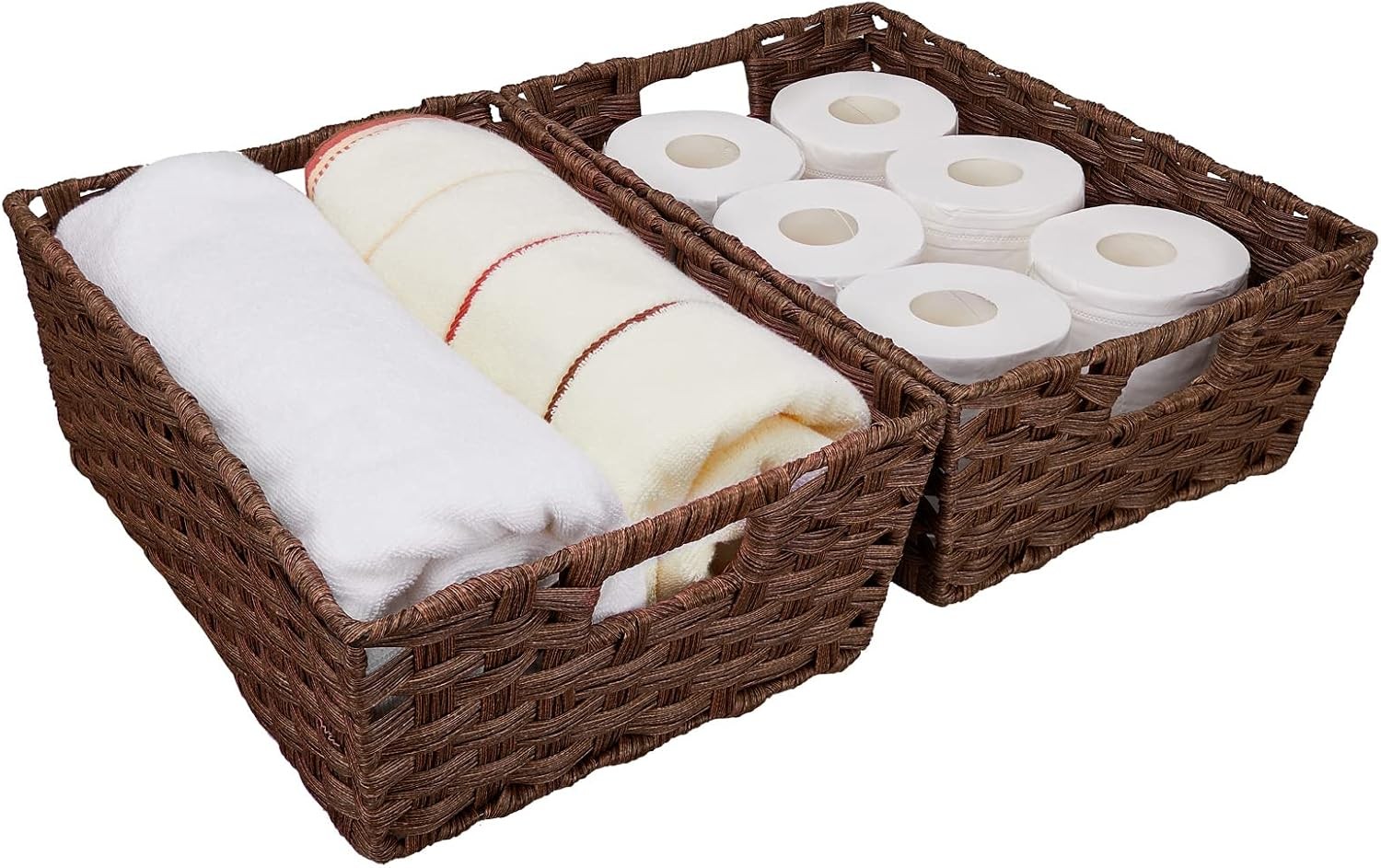 Large Wicker Storage Basket, Metal Frame, Set of 2, Washable Waterproof, 15\