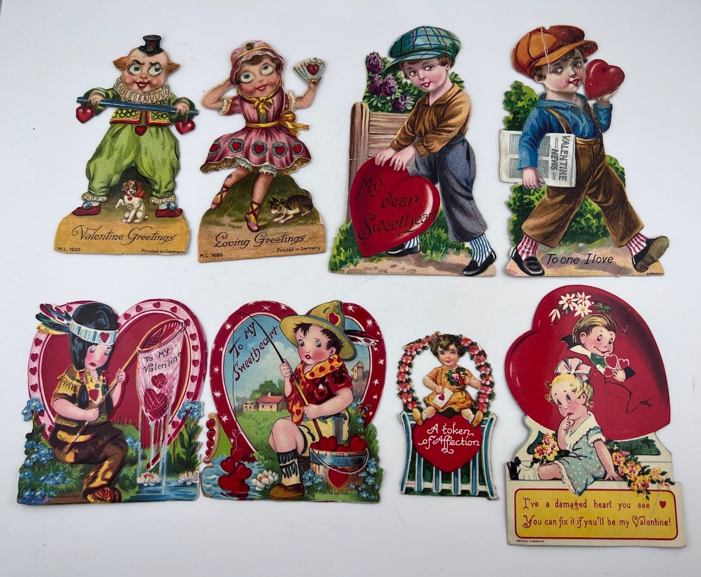 Lot Of 8 Antique Germany Valentine’s Day Card Lot - Some Mechanical - Marked Lot Of 8 Antique Germany Valentine’s Day Card Lot - Some Mechanical - Marked