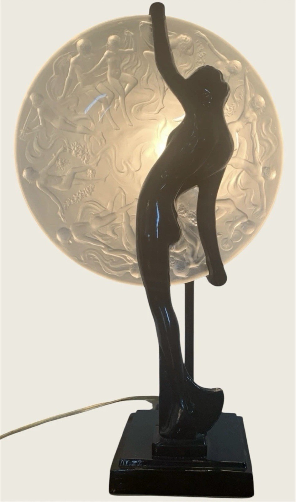 Art Deco Frankart Nude Nymph with Consolidated Glass Moon Lamp by Sarsaparilla