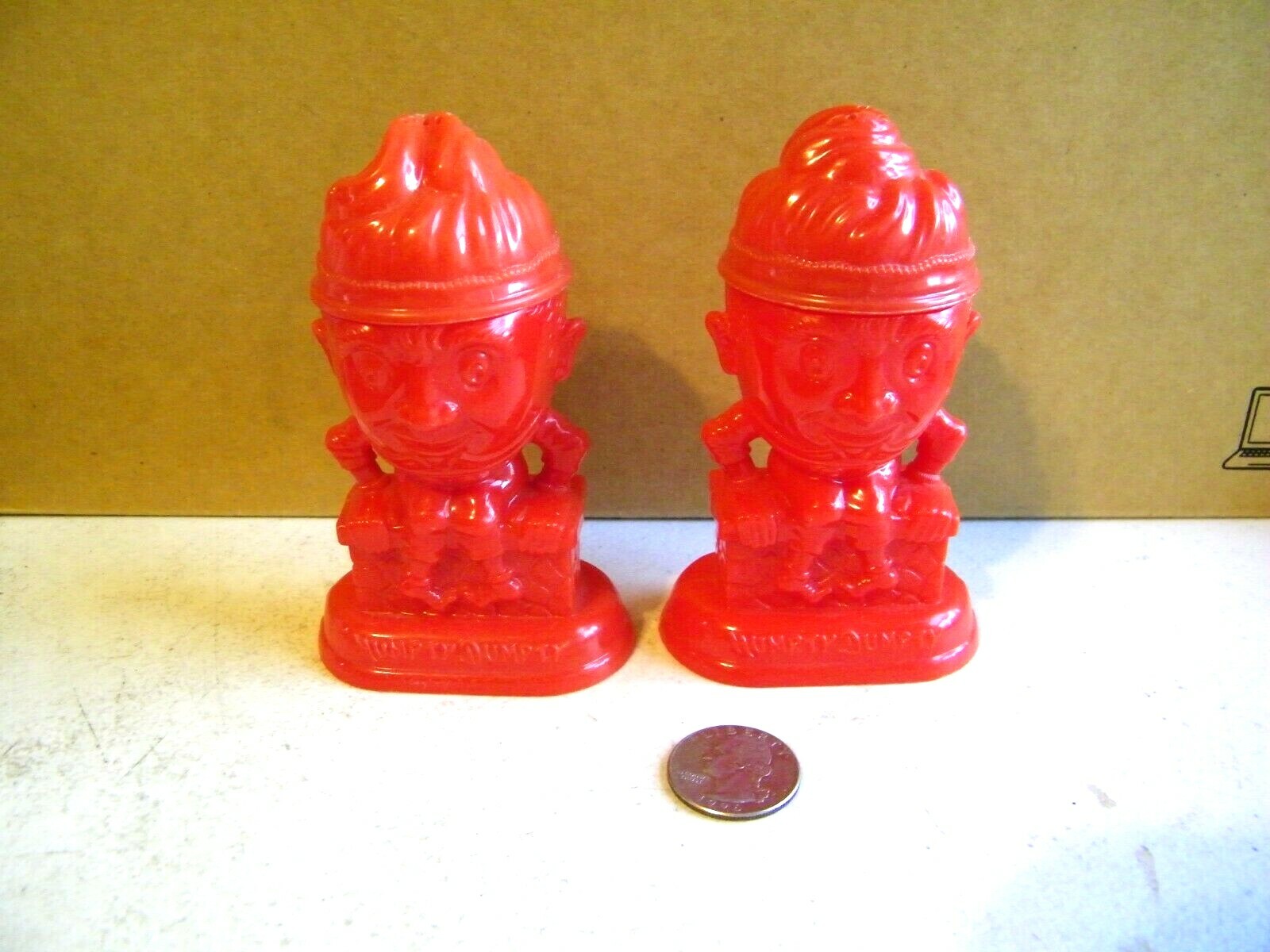 Red Vintage Plastic Humpty Dumpty Salt & Pepper Shakers