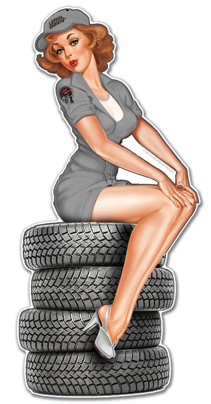 PINUP GIRL SITTING ON CAR TIRES 24 PINUP GIRL SITTING ON CAR TIRES 24