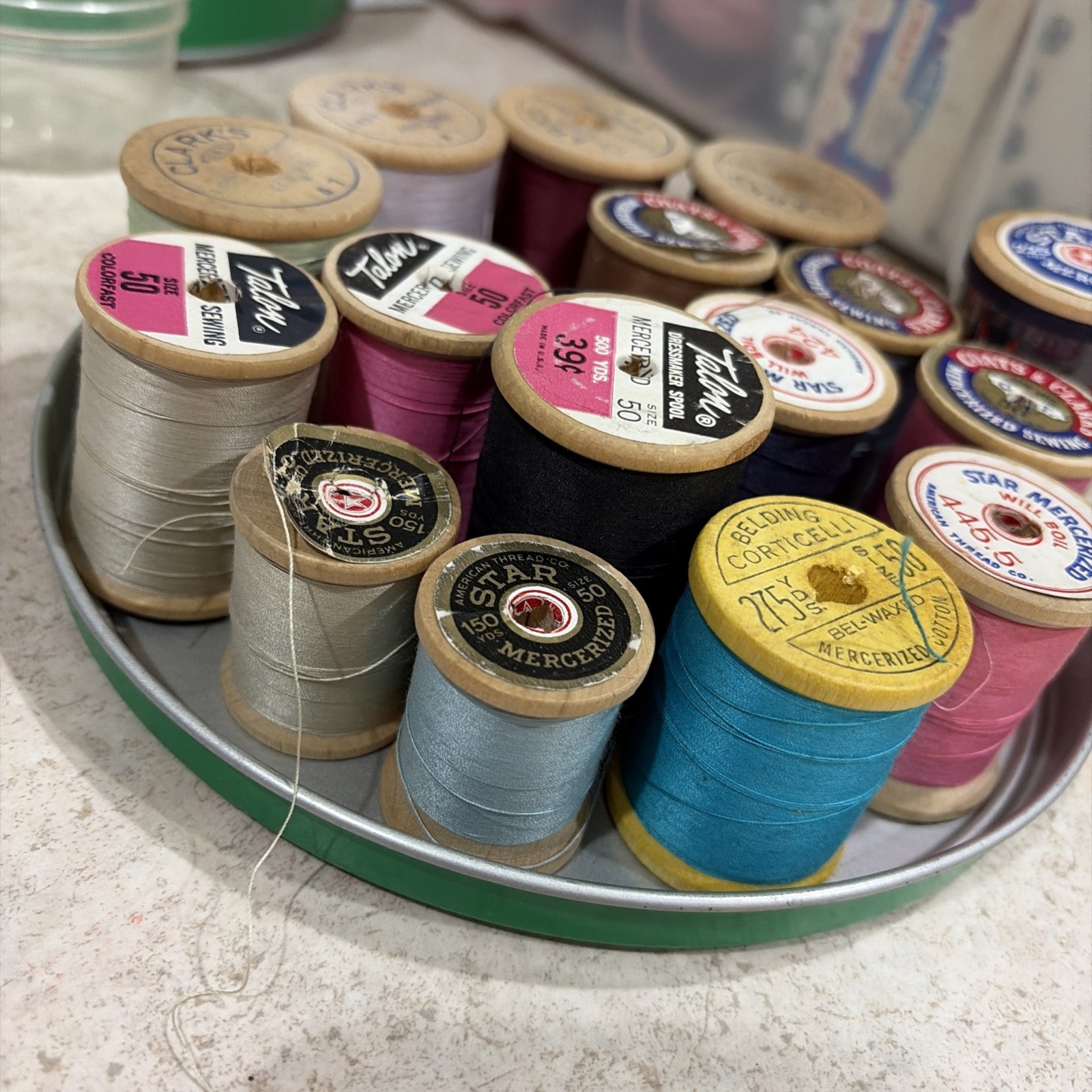 Vintage Wooden Spools Thread - Lot of 16 lg & Small Clark’s corticelli star Vintage Wooden Spools Thread - Lot of 16 lg & Small Clark’s corticelli star