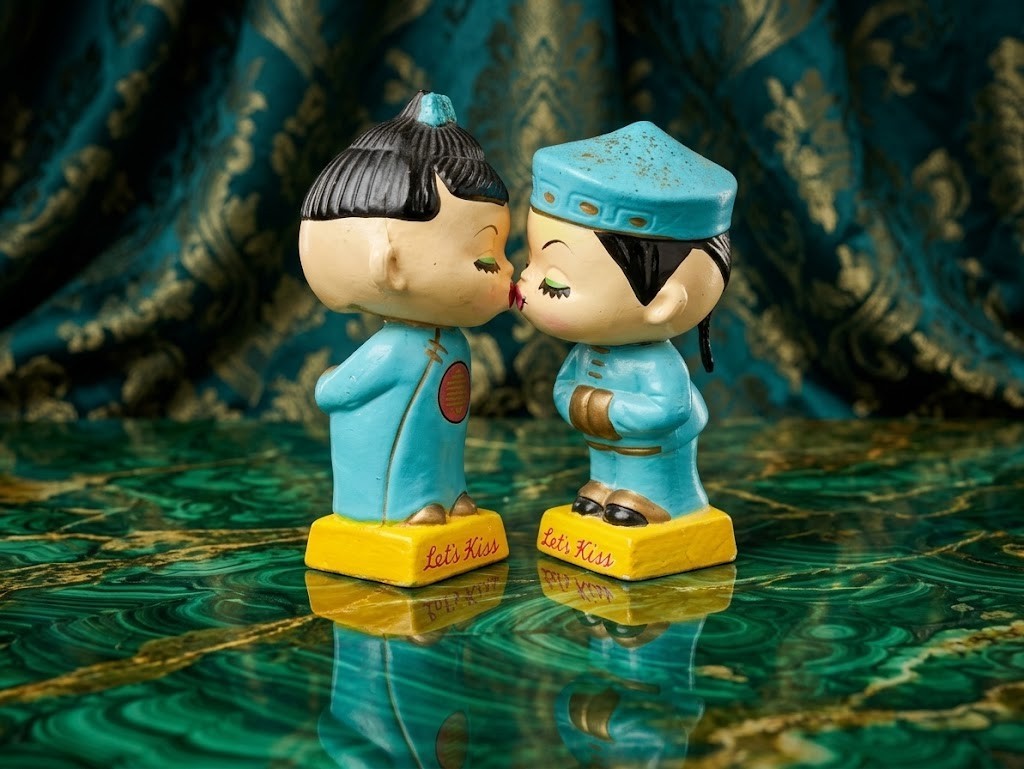 Vtg 1950s Japan Let's Kiss Asian Couple Bobblehead Nodder Magnetic Figurine 5 Vtg 1950s Japan Let's Kiss Asian Couple Bobblehead Nodder Magnetic Figurine 5