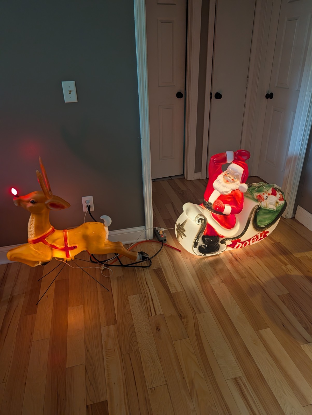 Vintage Empire Santa Sleigh Blow Mold Rudolph Reindeer Christmas Decor Large 