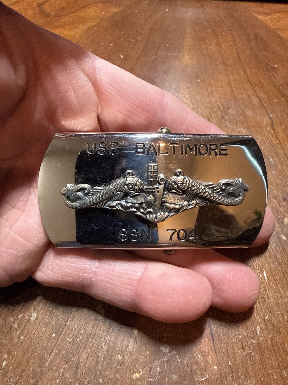 Vintage USS Baltimore SSN 704 Submarine Belt Buckle 