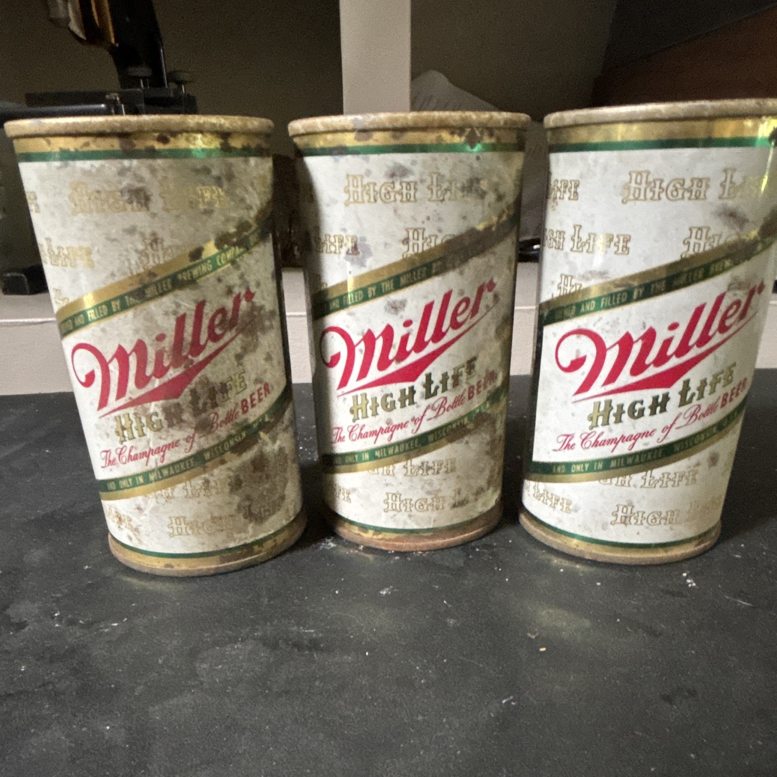 Miller High Life Flat Top Beer Cans Lot of 3 Breweriana Collectible