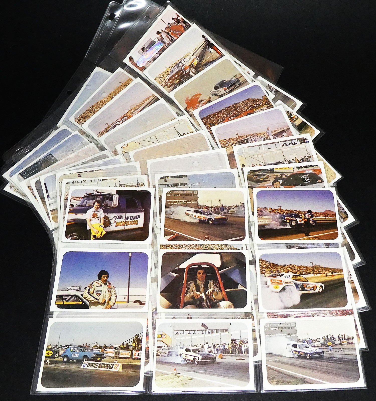 1972 Fleer AHRA Race USA Drag Racing Cards + 2 Gum Wrappers, Full Set 74 NM/MT