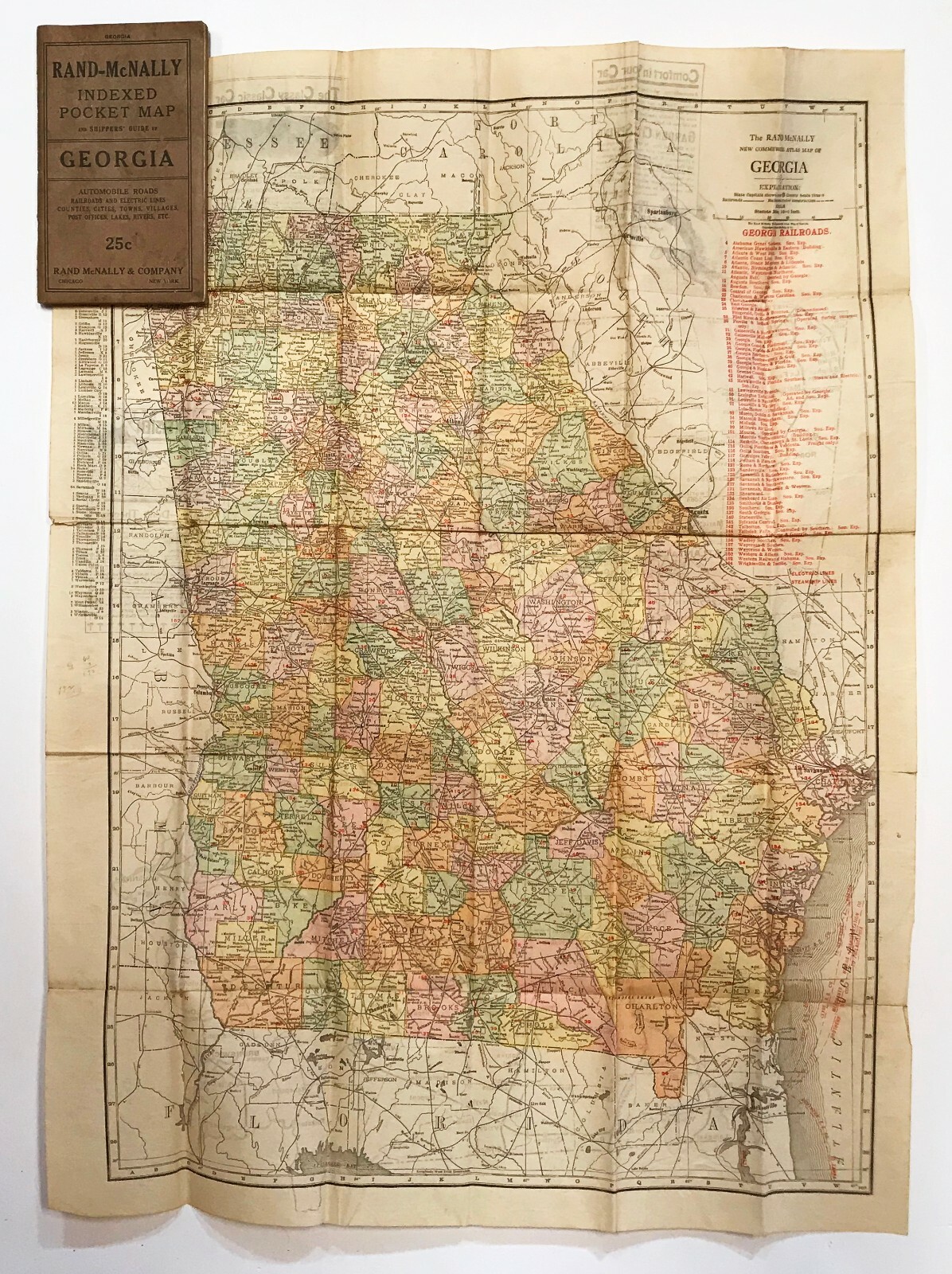 GEORGIA. Rand-McNally Indexed Pocket Map. 1917.
