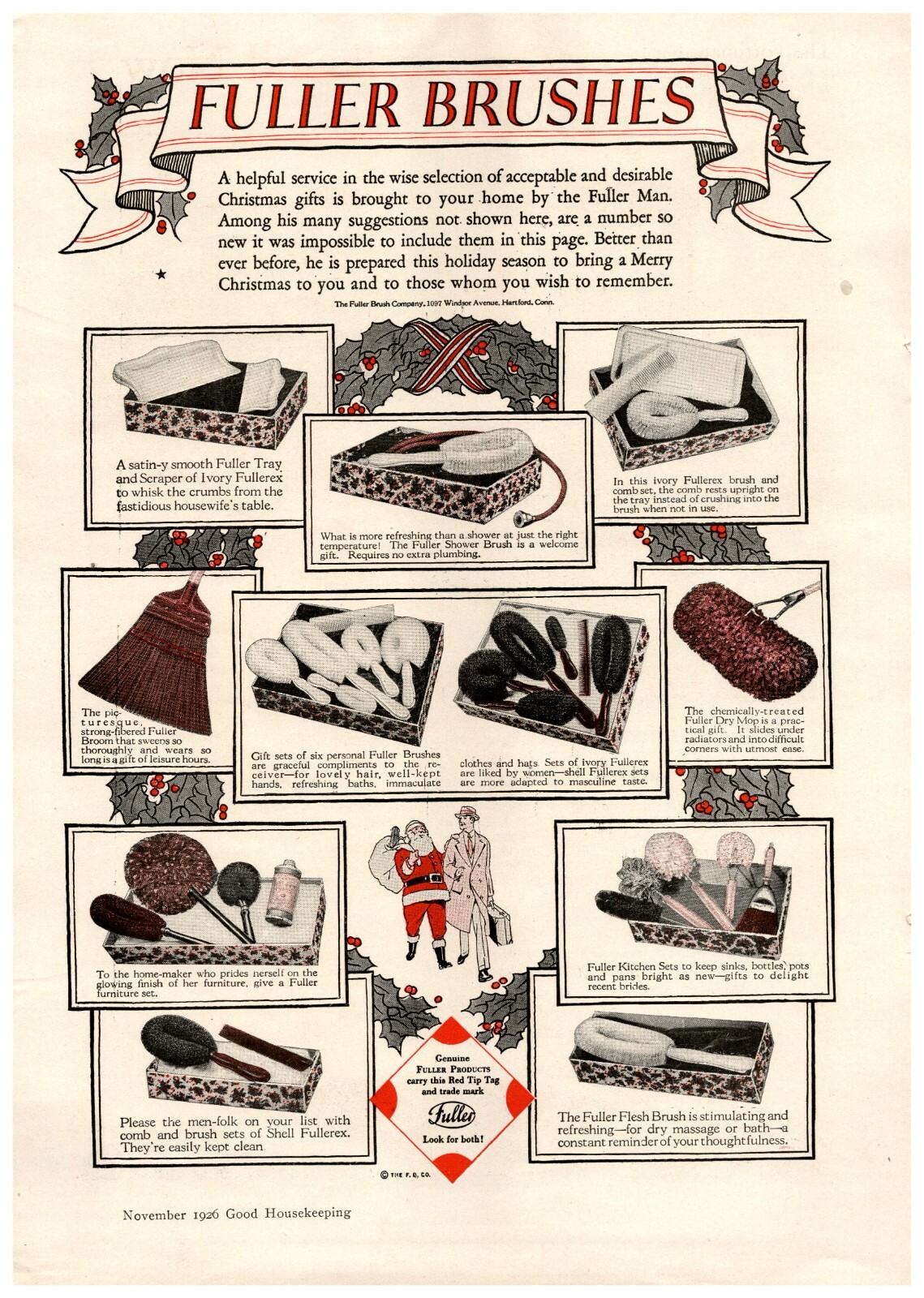1926 Fuller Brushes Christmas Gift Print Ad Santa Claus