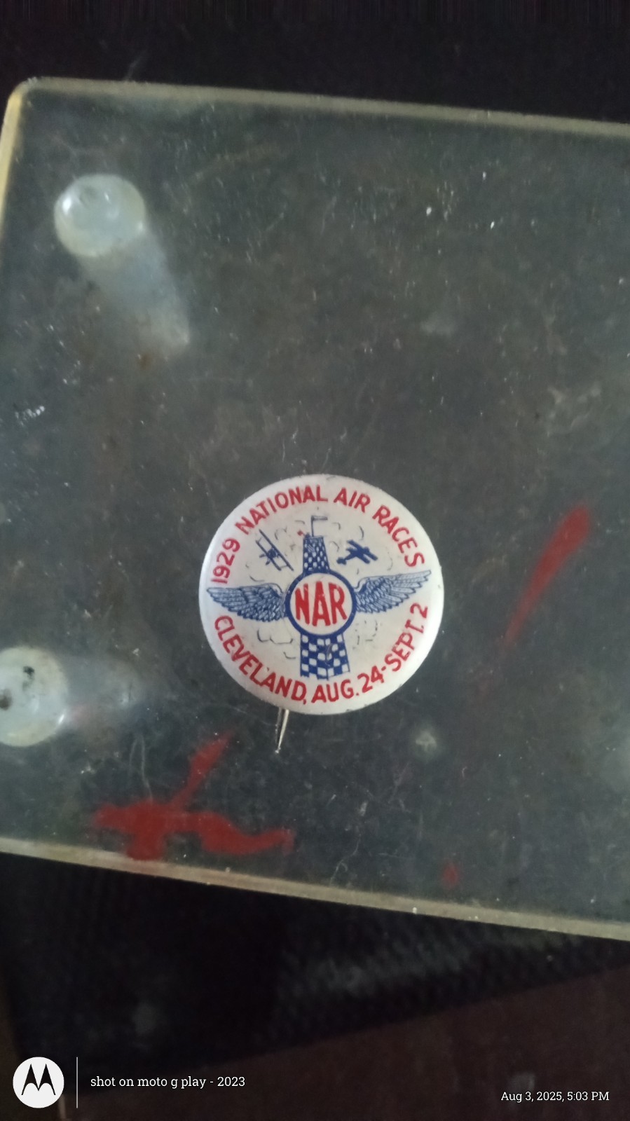 Rare 1929 National Air Races Cleveland Tin Pinback Green Duck Co.