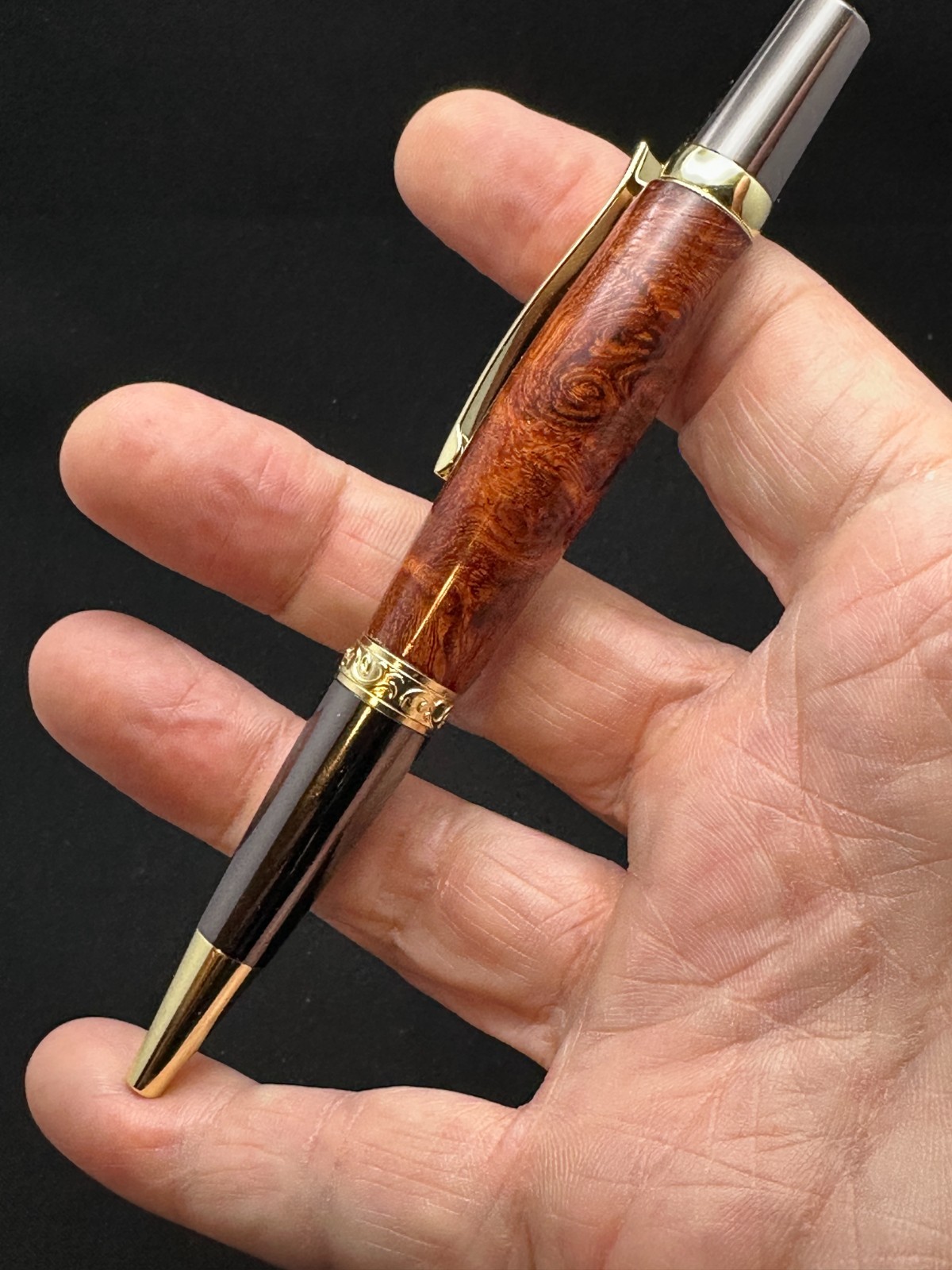 Handmade Amboyna Burl Wood Pen, Gold and Gun Metal Gift Boxed