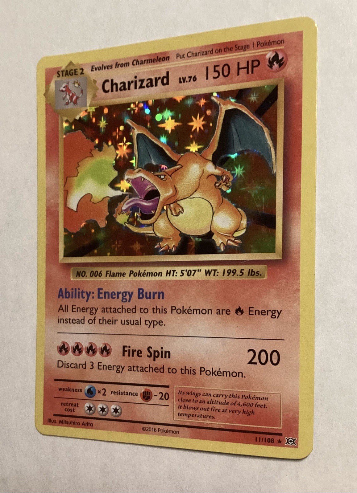 Pokémon 2016 Charizard 11/108 Trading Card Lot with Eevee Card Sleeve +2 free v Pokémon 2016 Charizard 11/108 Trading Card Lot with Eevee Card Sleeve +2 free v